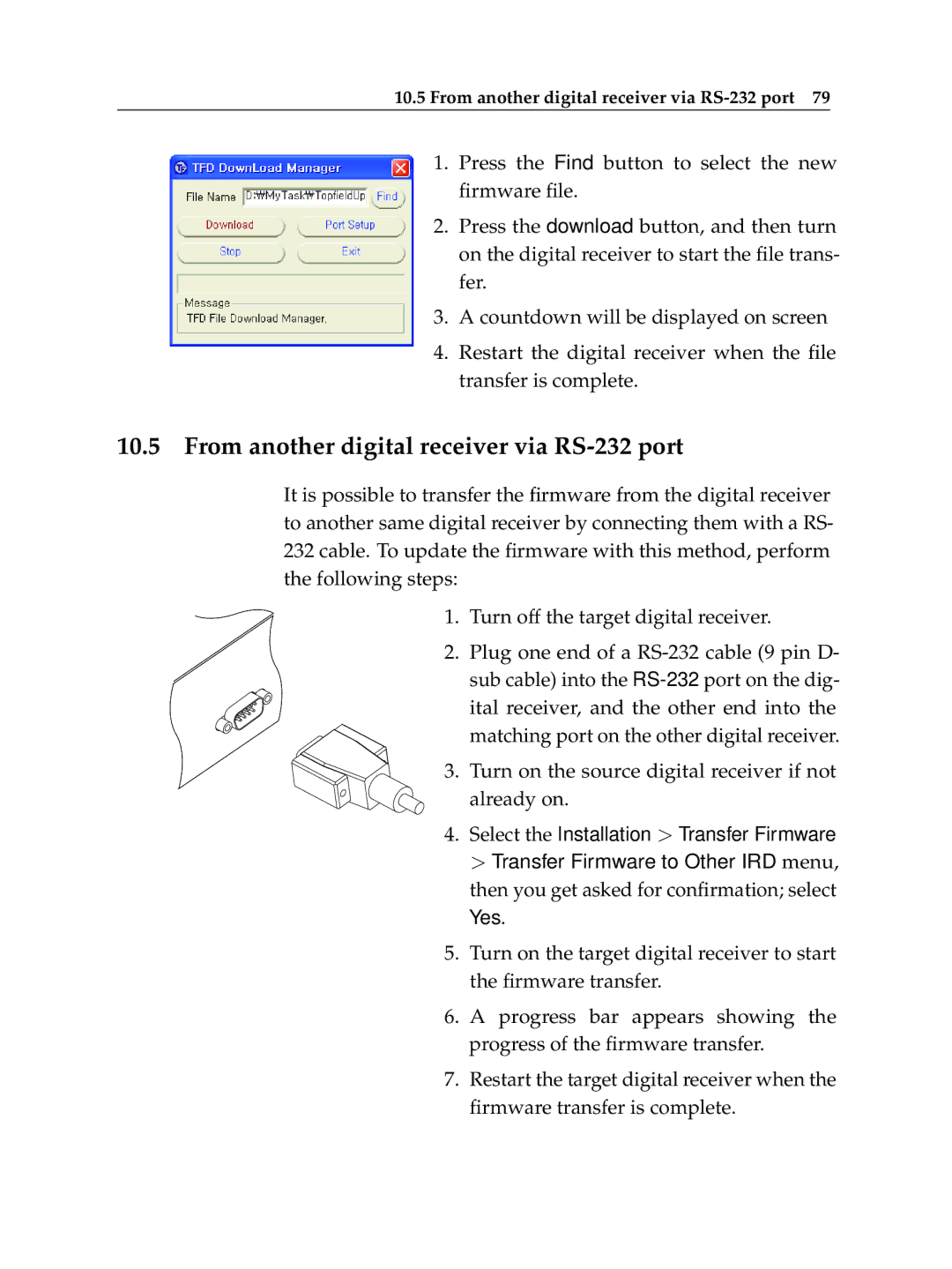 Topfield TF 600 PVRc manual From another digital receiver via RS-232 port 