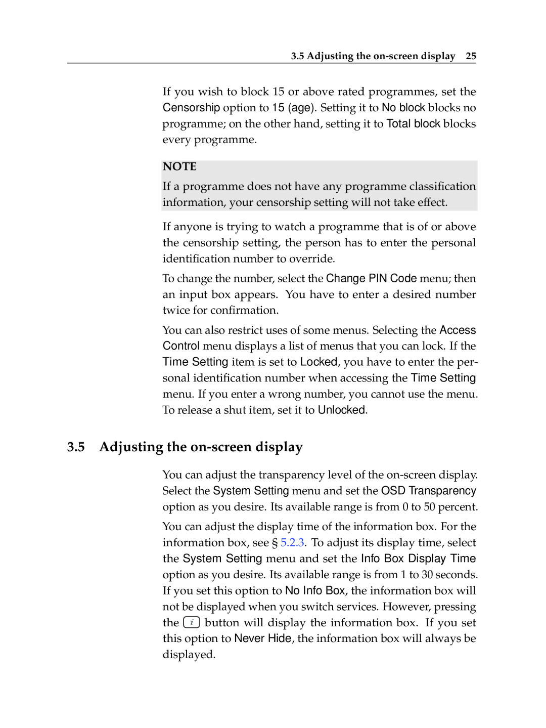 Topfield TF 600 PVRt manual Adjusting the on-screen display 