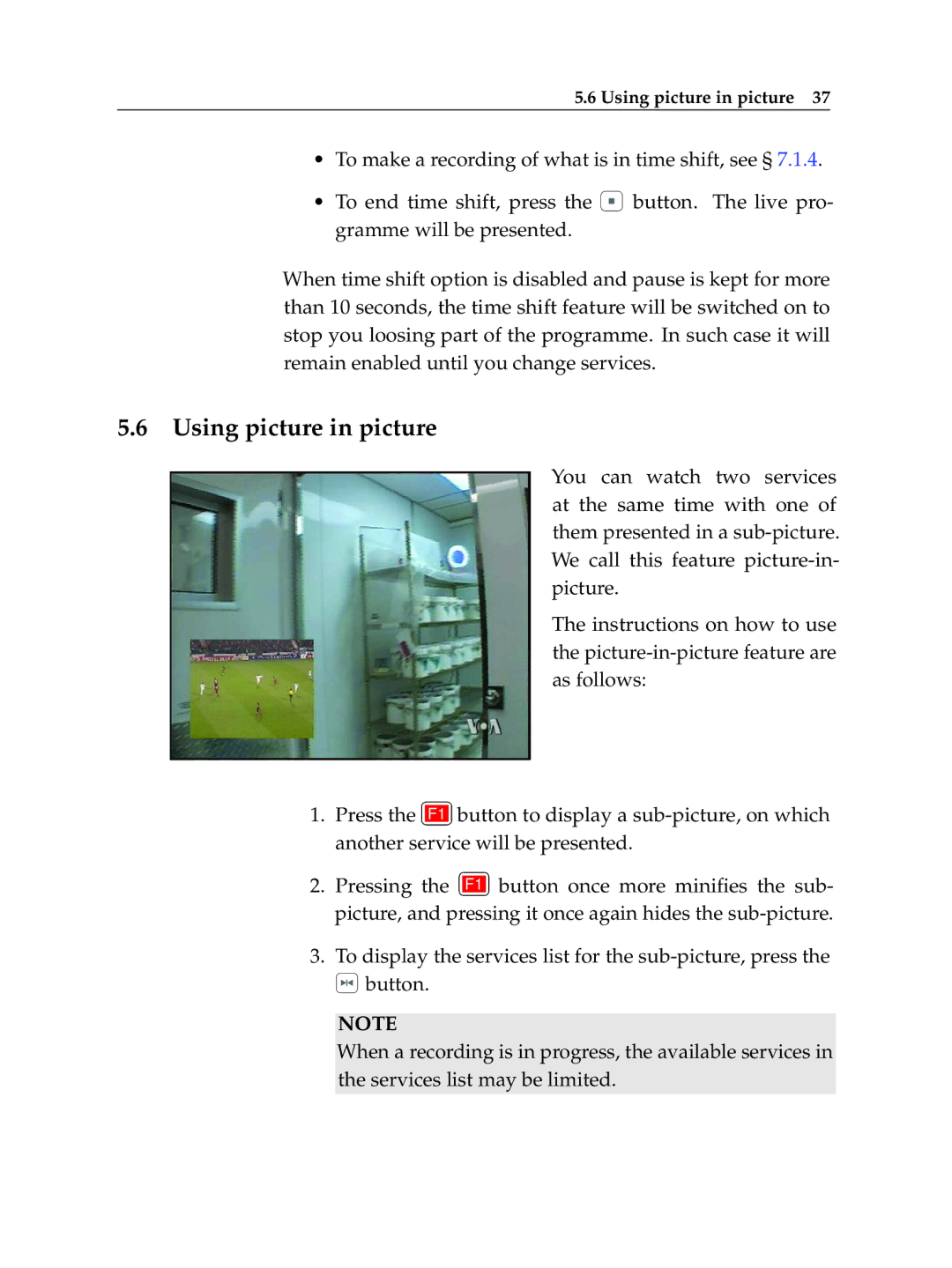 Topfield TF 600 PVRt manual Using picture in picture 