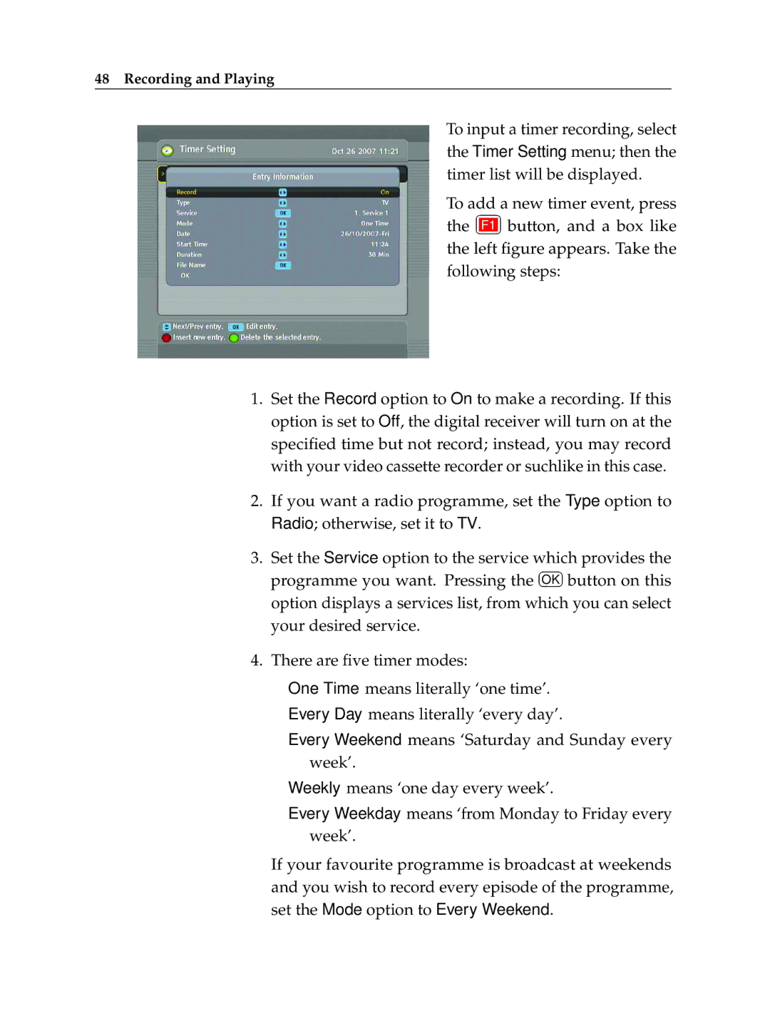 Topfield TF 600 PVRt manual Recording and Playing 