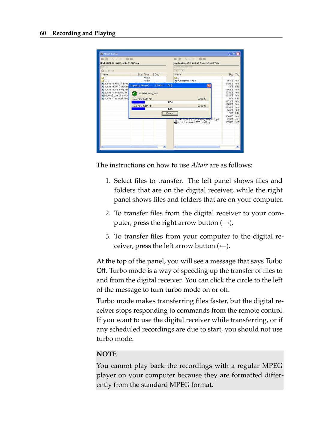 Topfield TF 600 PVRt manual Instructions on how to use Altair are as follows 