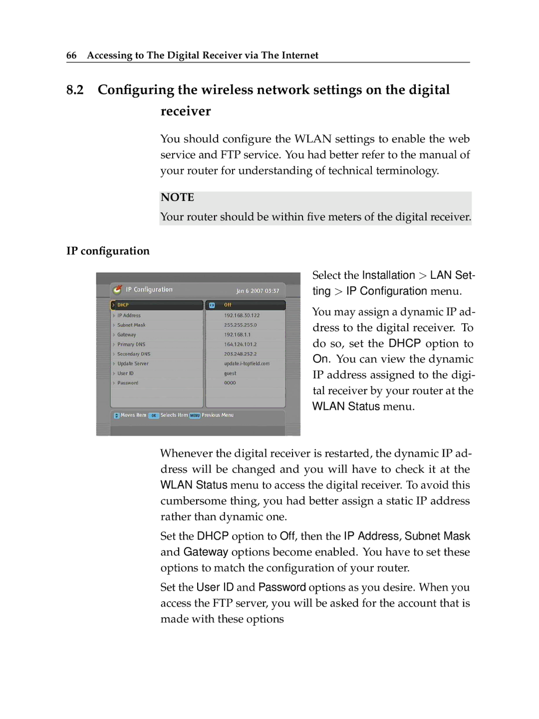 Topfield TF 600 PVRt manual IP conﬁguration 