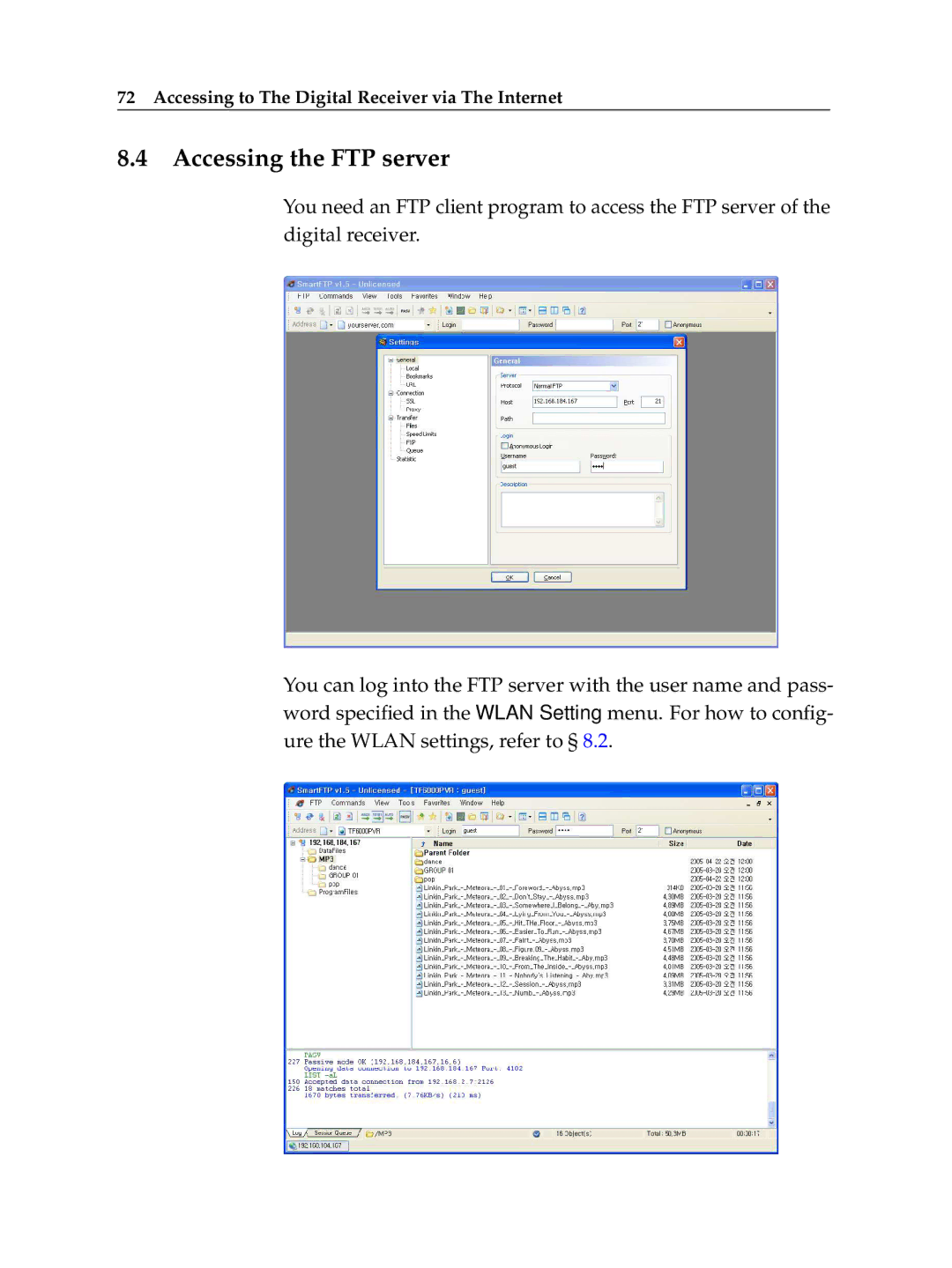 Topfield TF 600 PVRt manual Accessing the FTP server 