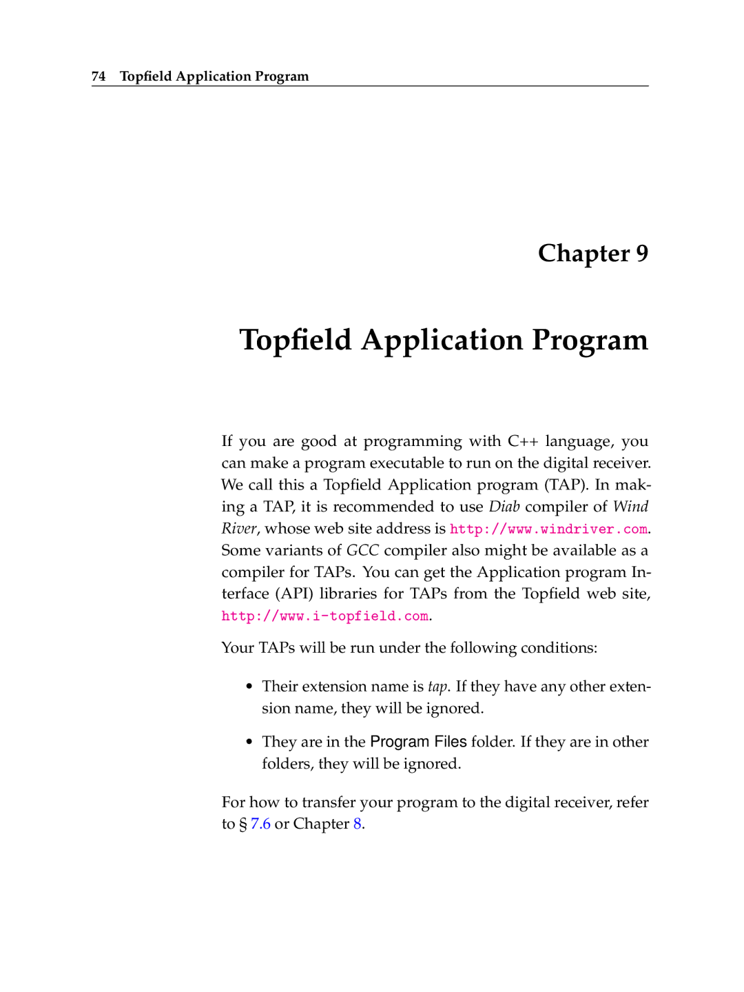 Topfield TF 600 PVRt manual Topﬁeld Application Program 