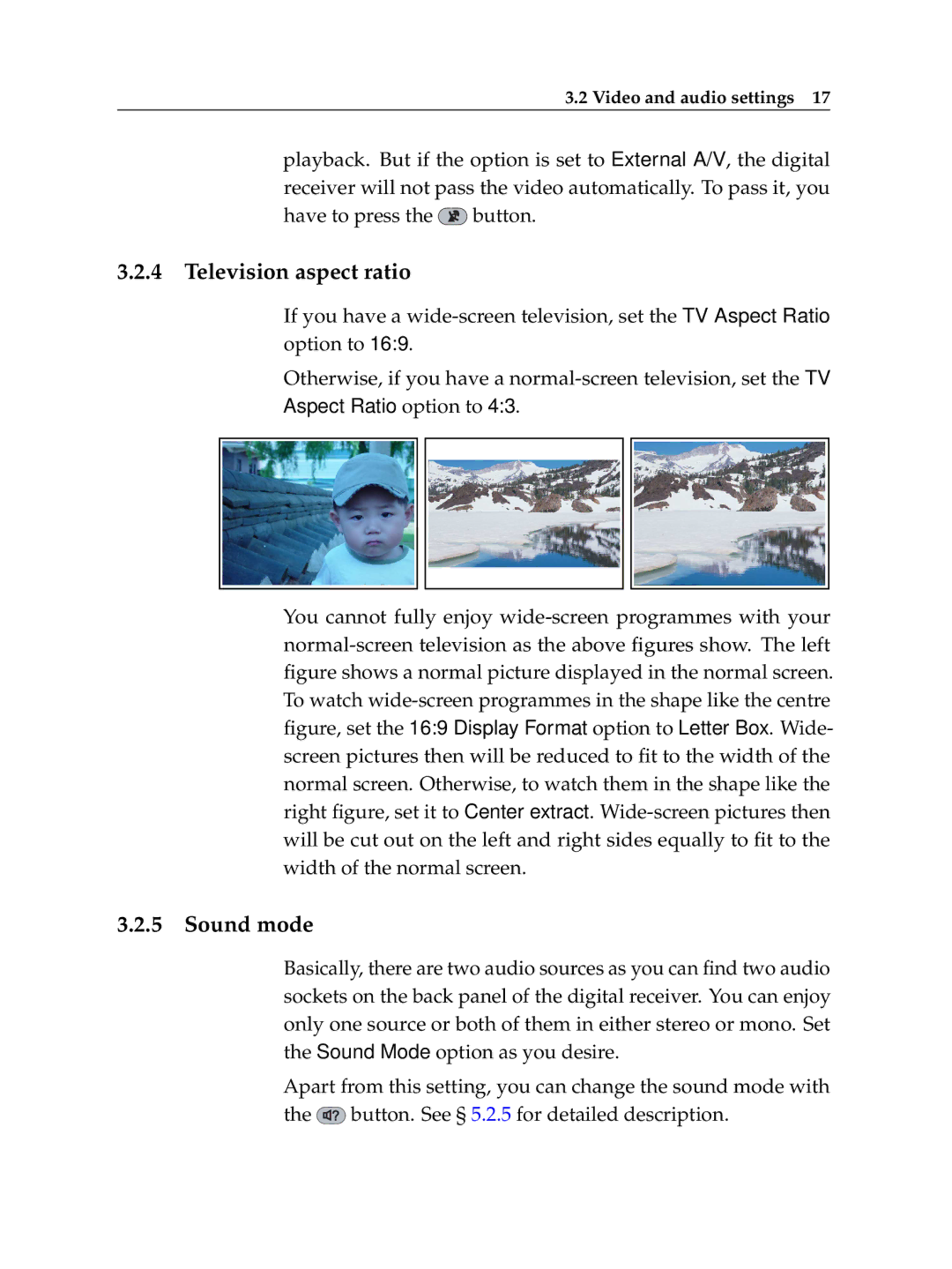 Topfield TF 6000 FE manual Television aspect ratio, Sound mode 