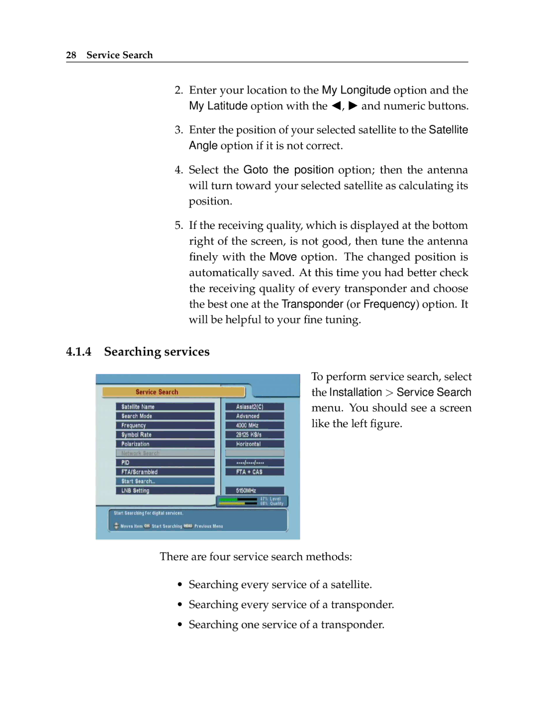 Topfield TF 6000 FE manual Searching services 