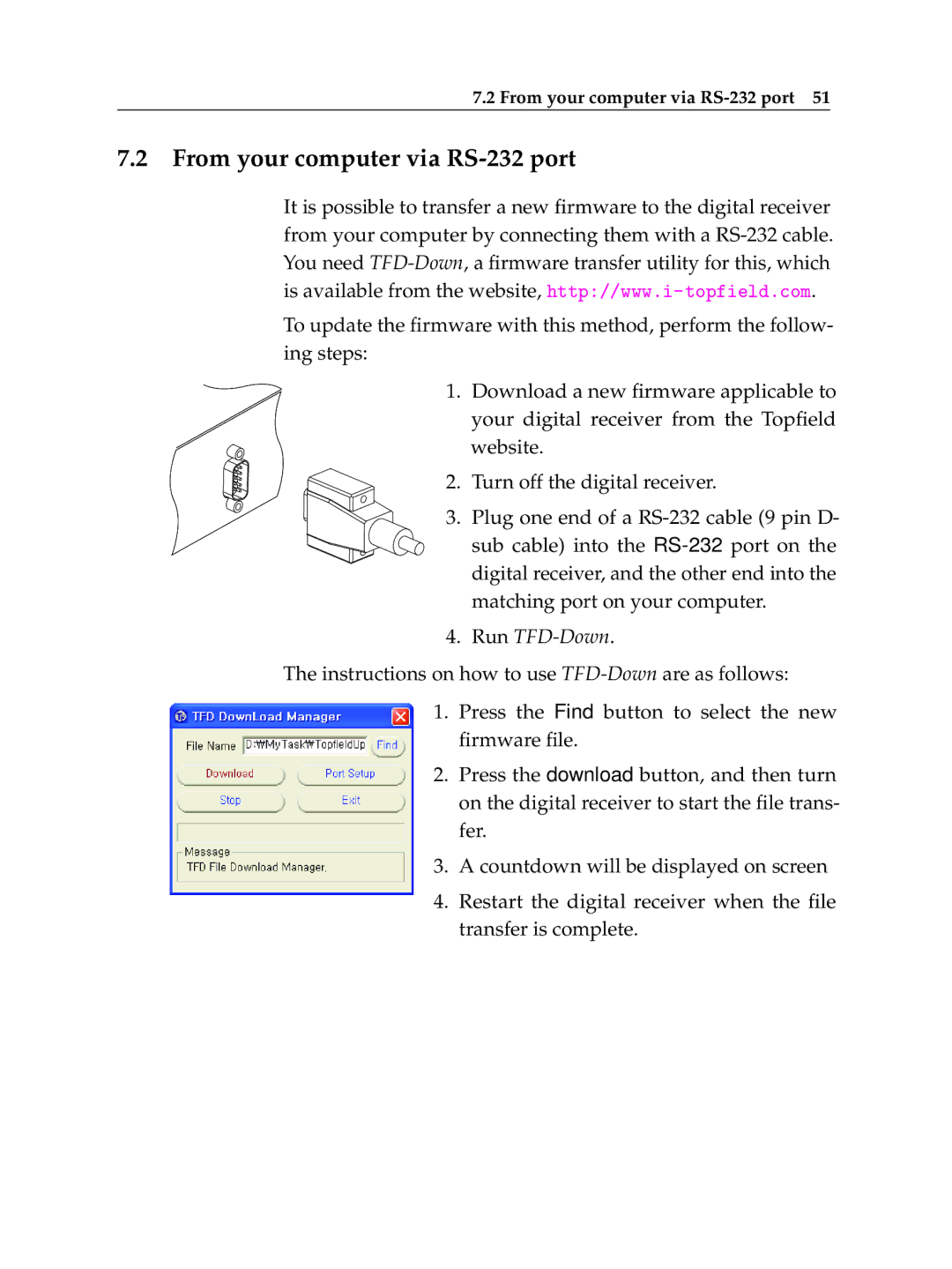 Topfield TF 6000 FE manual From your computer via RS-232 port 