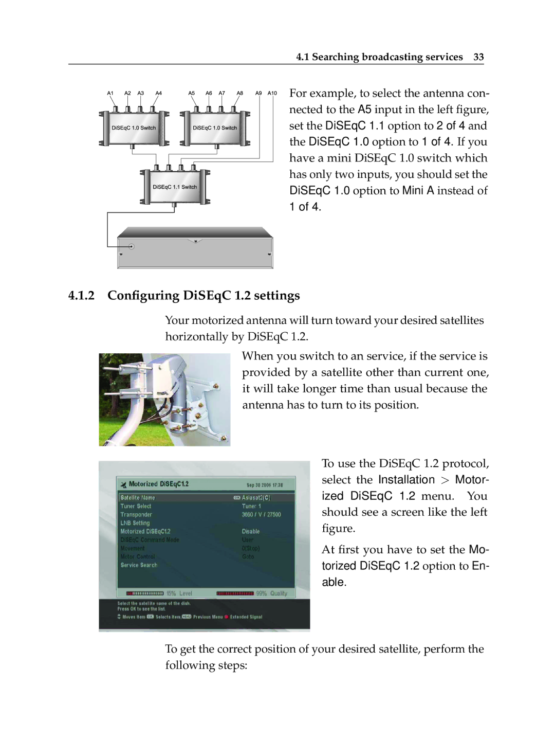 Topfield TF 6000 PVR ES manual 2 Conﬁguring DiSEqC 1.2 settings 