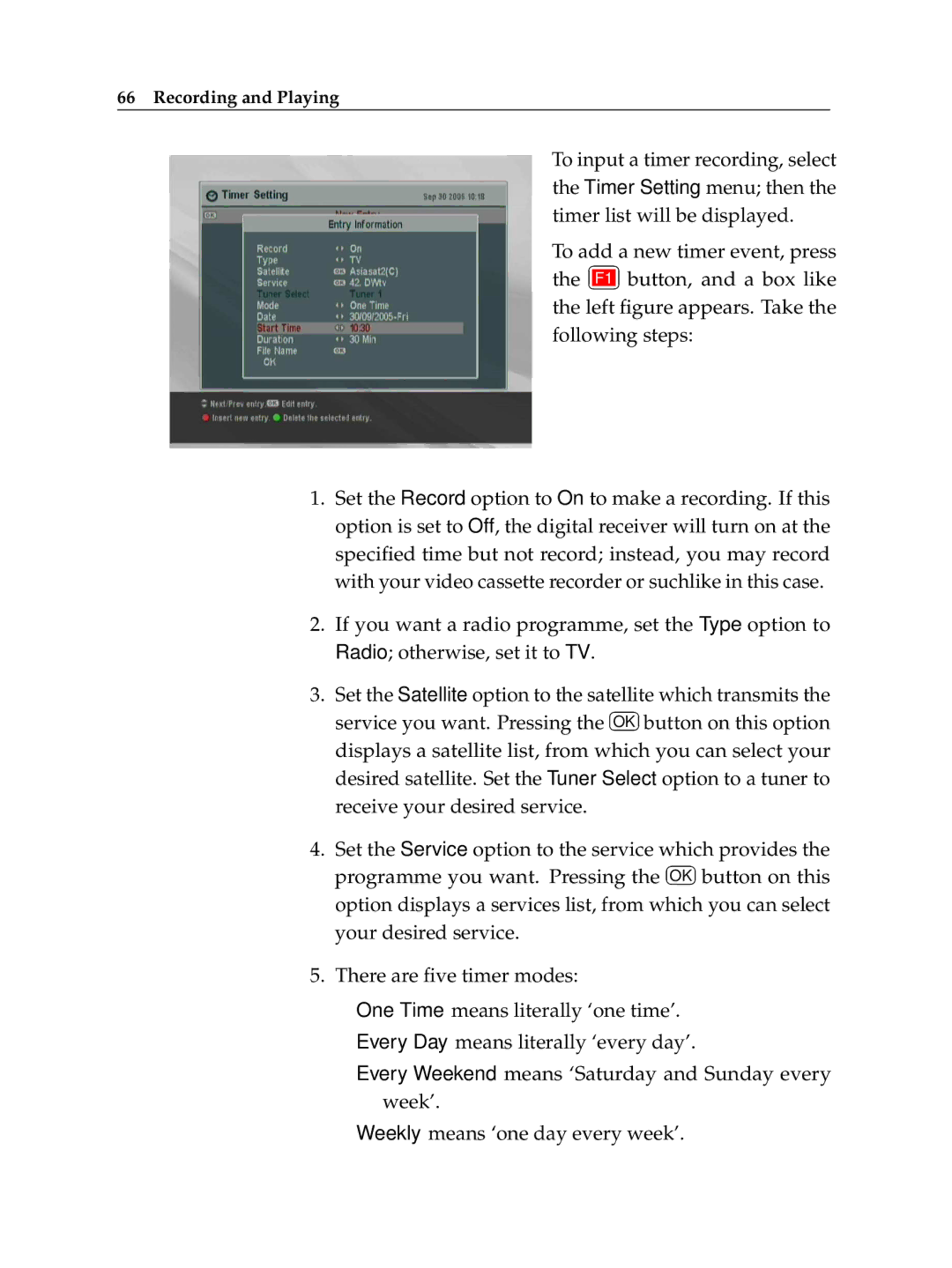 Topfield TF 6000 PVR ES manual Recording and Playing 