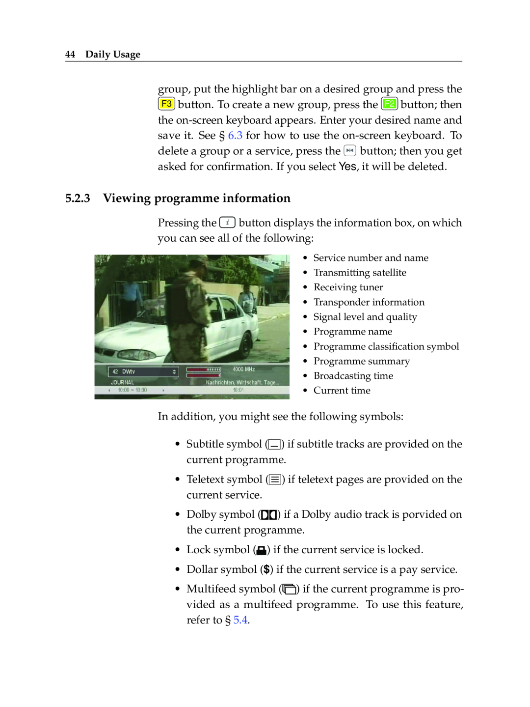 Topfield TF 6000 PVR ES manual Viewing programme information 