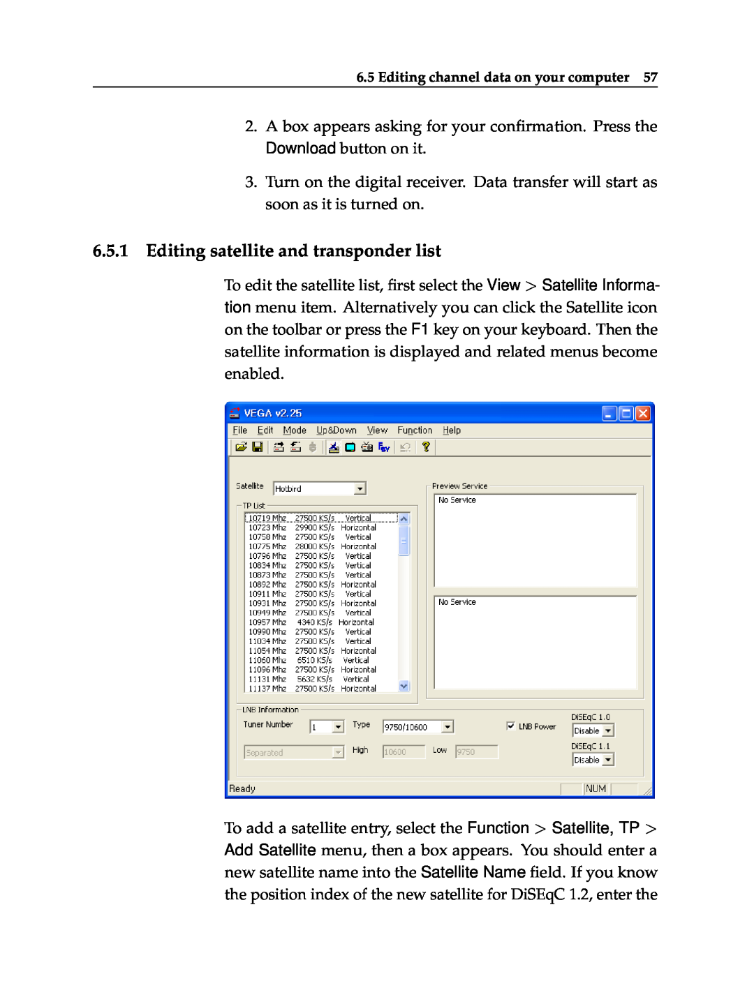 Topfield TF 6000 PVR ES manual Editing satellite and transponder list 