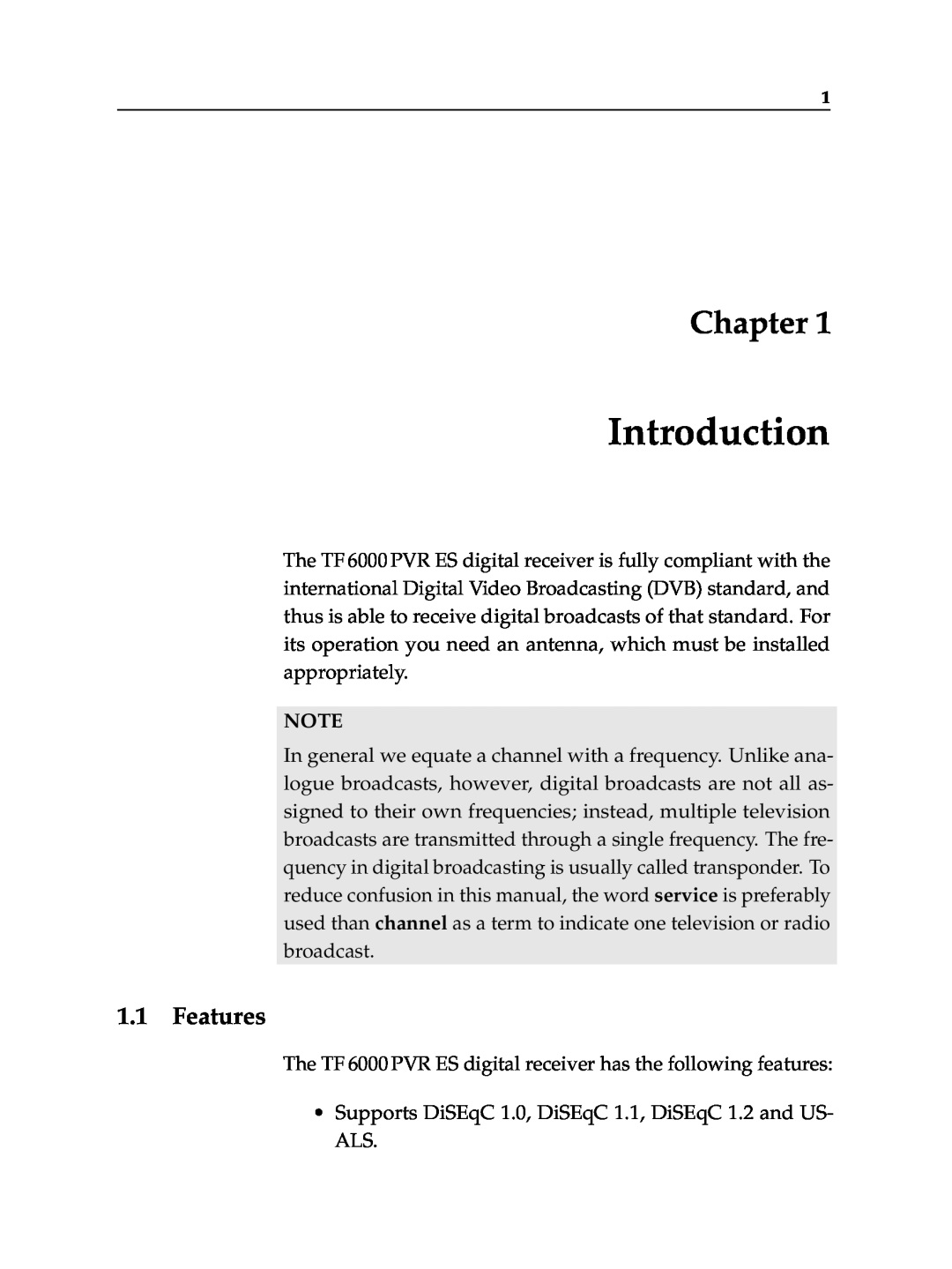 Topfield TF 6000 PVR ES manual Introduction, Chapter, Features 