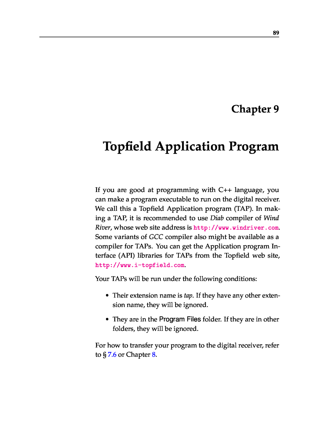 Topfield TF 6000 PVR ES manual Topﬁeld Application Program, Chapter 