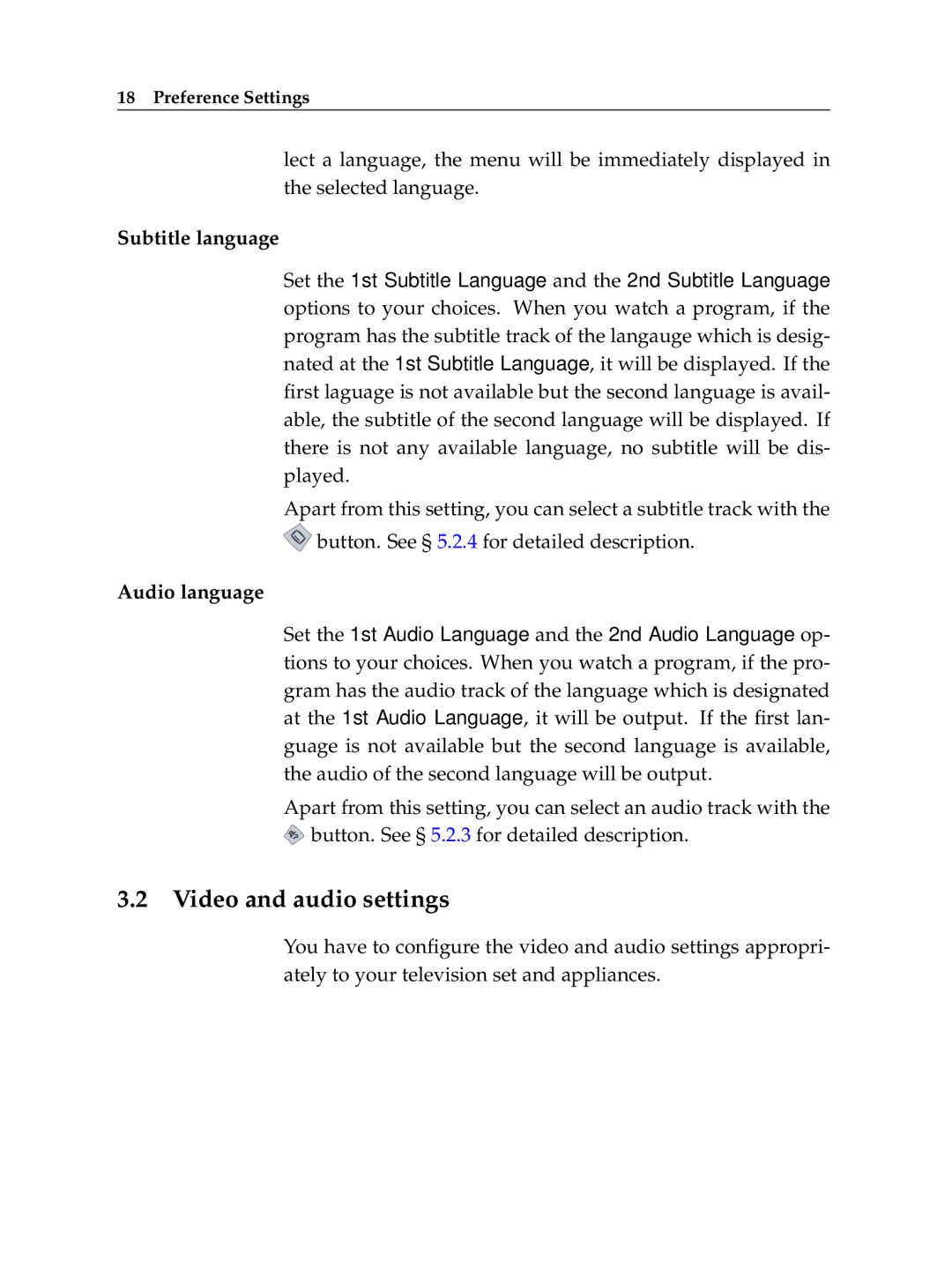 Topfield TF 6000 PVR manual Video and audio settings, Subtitle language, Audio language 