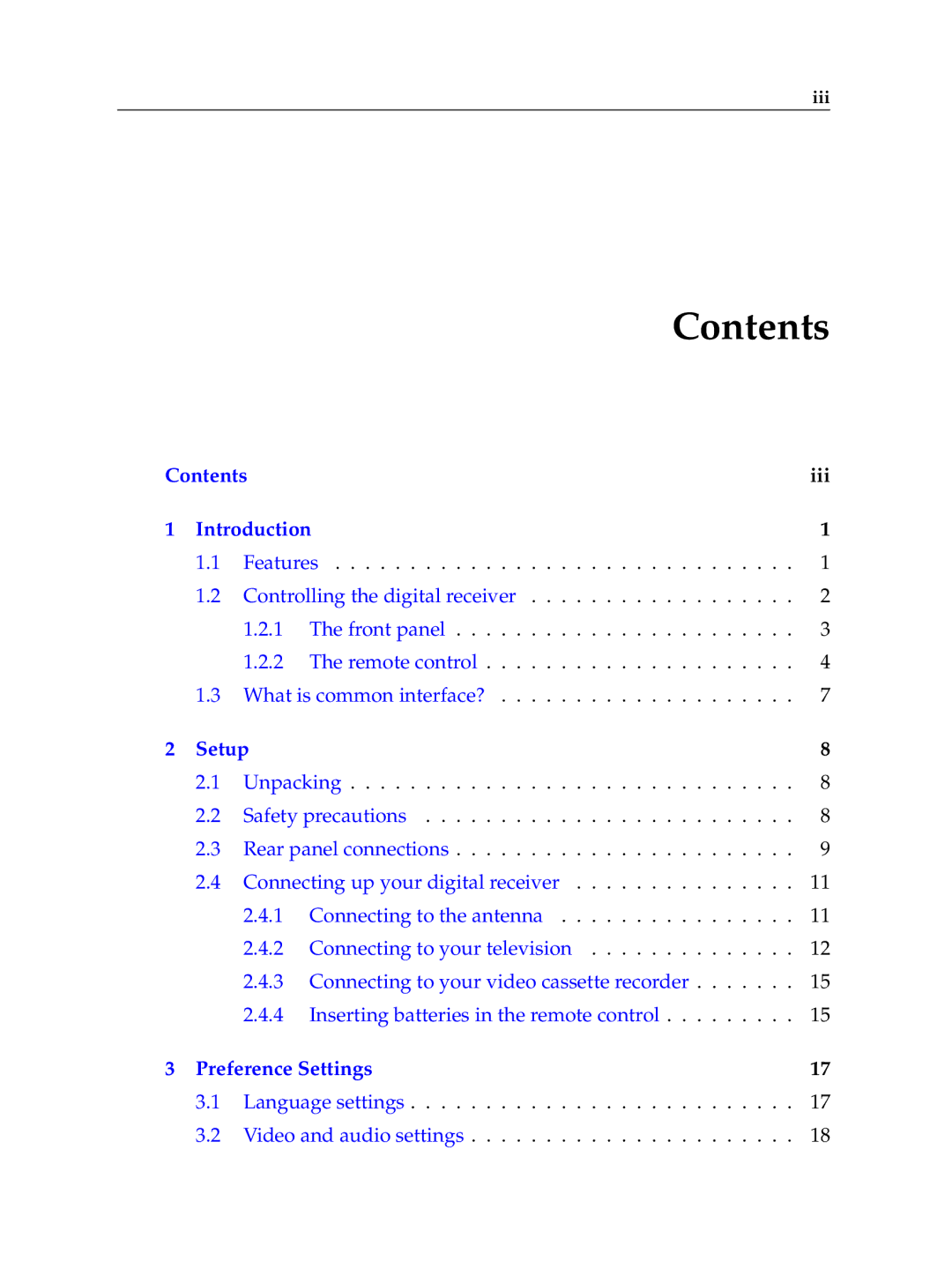 Topfield TF 6000 PVR manual Contents 