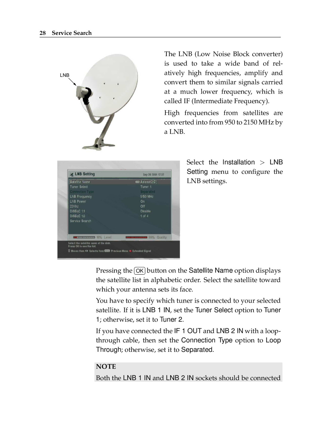 Topfield TF 6000 PVR manual LNB Low Noise Block converter 