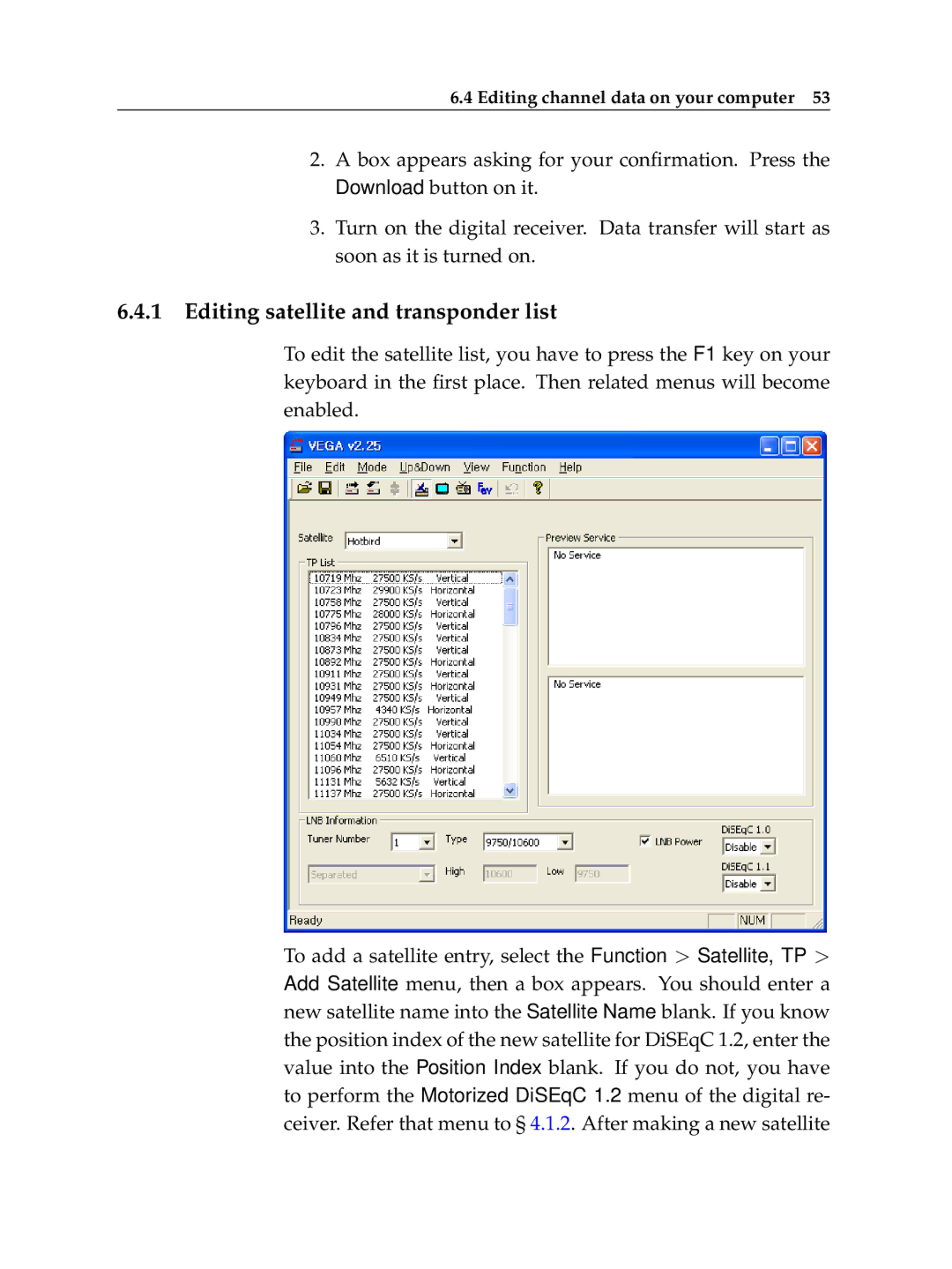 Topfield TF 6000 PVR manual Editing satellite and transponder list 