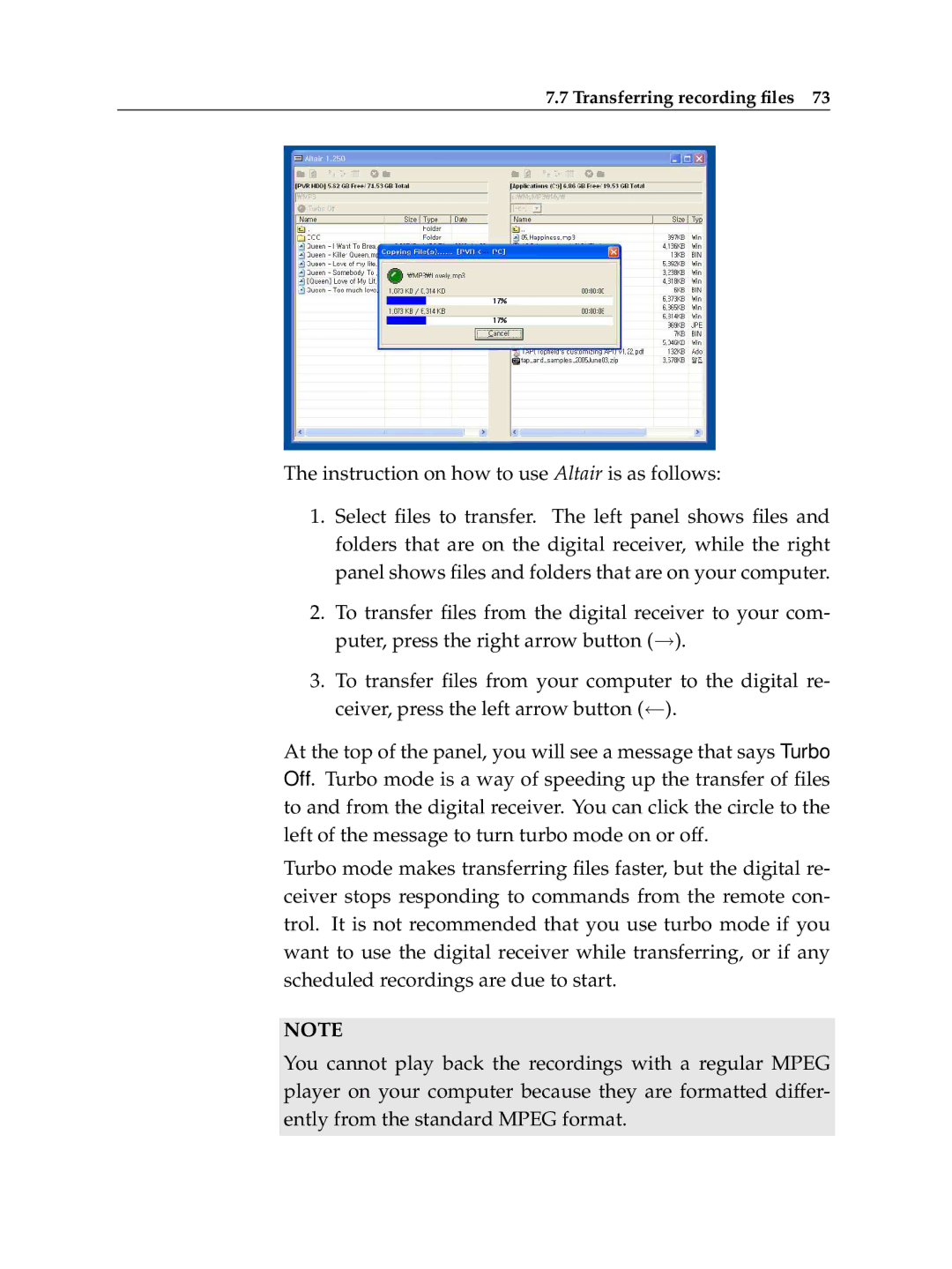 Topfield TF 6000 PVR manual Instruction on how to use Altair is as follows 