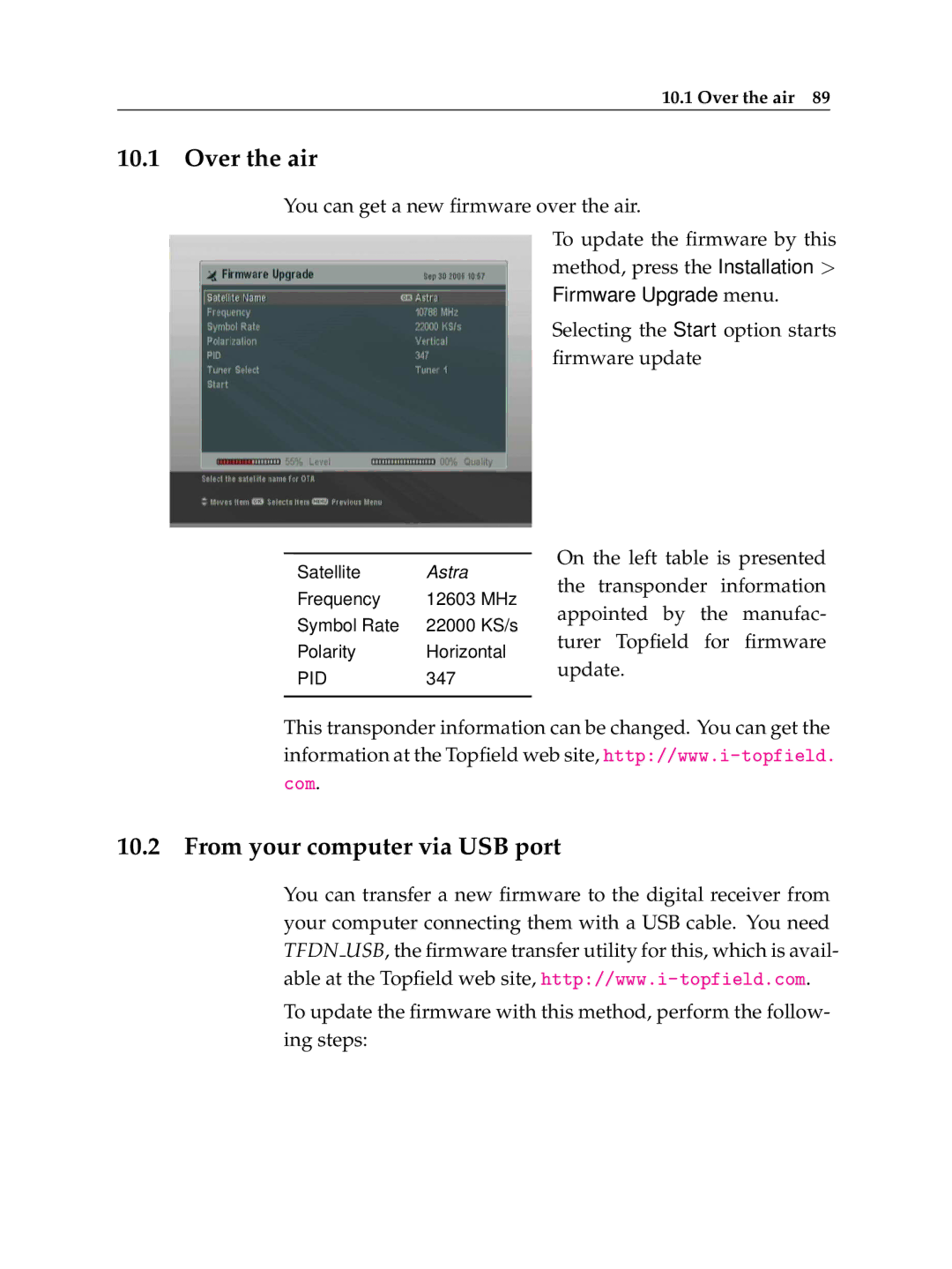 Topfield TF 6000 PVR manual Over the air, From your computer via USB port 