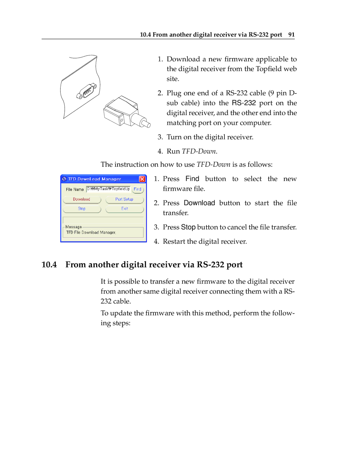 Topfield TF 6000 PVR manual From another digital receiver via RS-232 port 