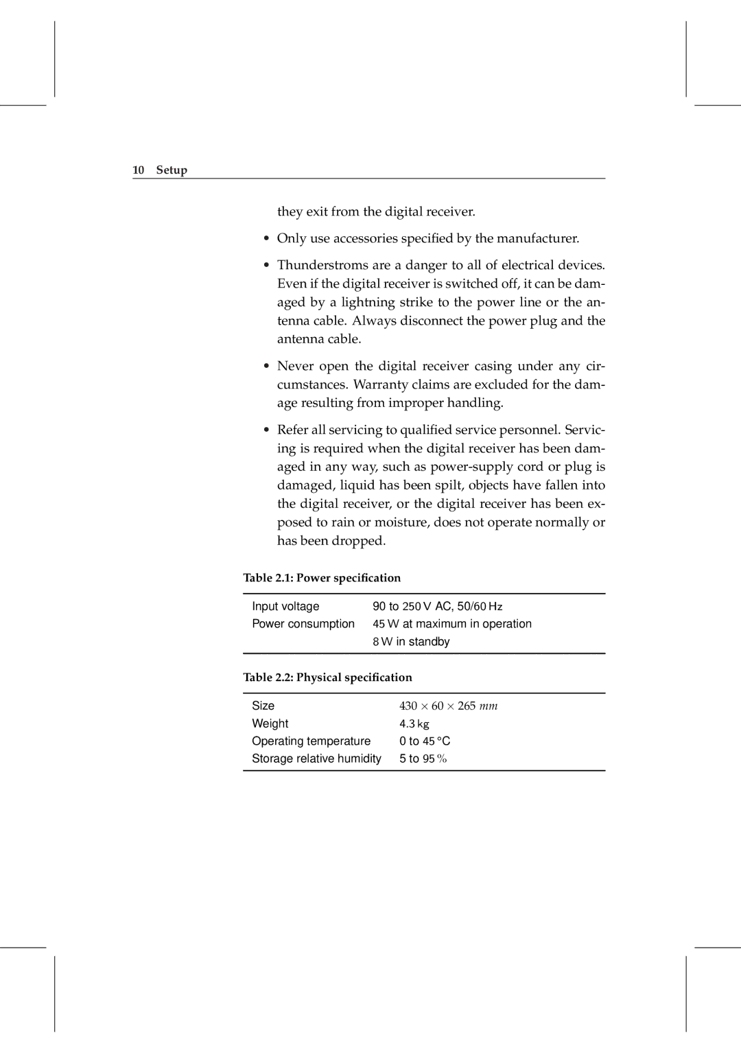 Topfield TF 6000 PVRt manual Power speciﬁcation 