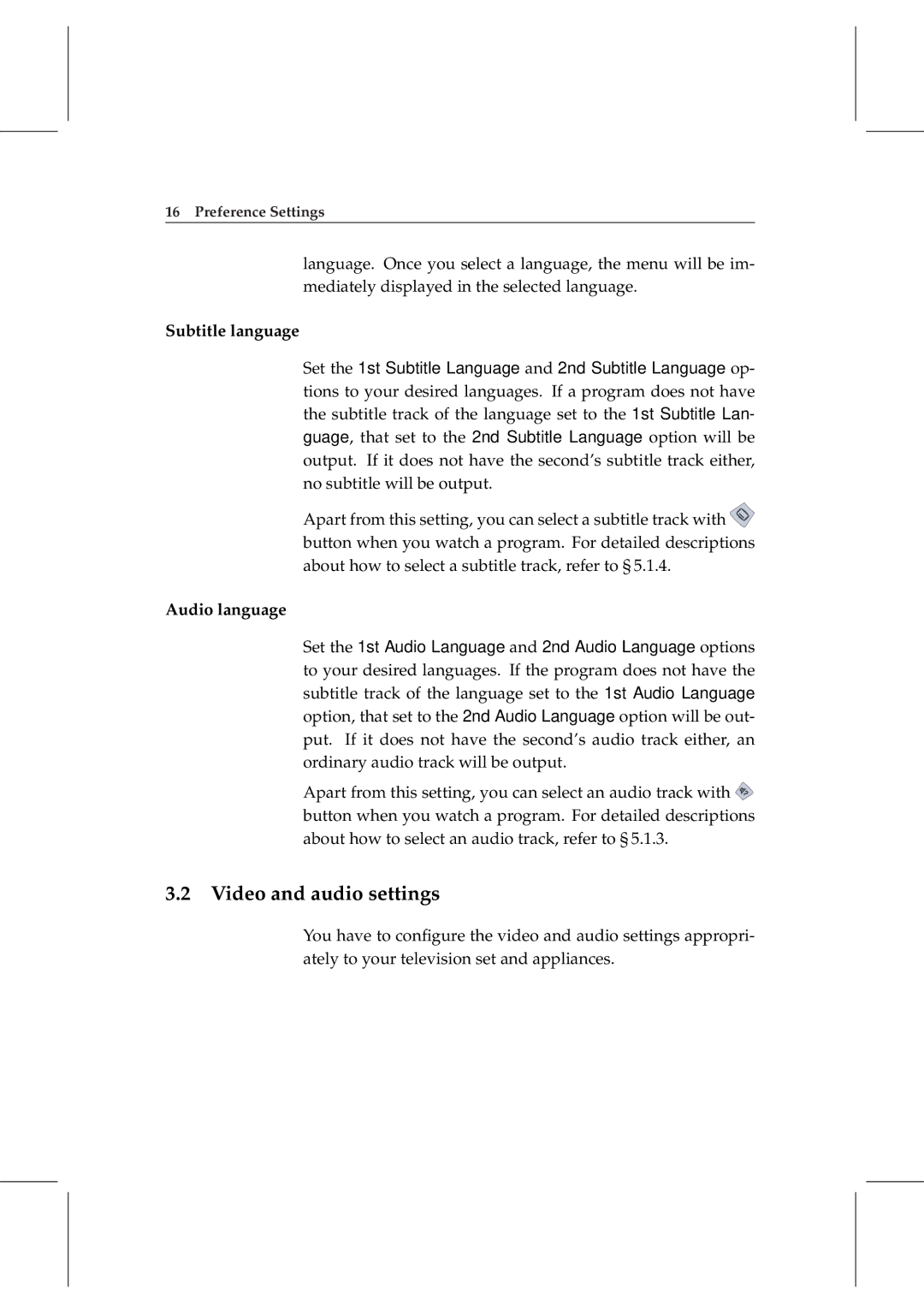 Topfield TF 6000 PVRt manual Video and audio settings, Subtitle language, Audio language 