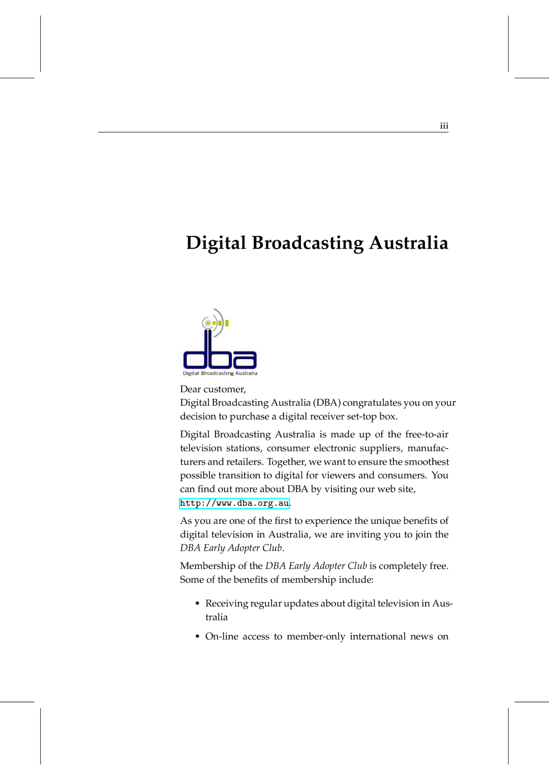 Topfield TF 6000 PVRt manual Digital Broadcasting Australia 