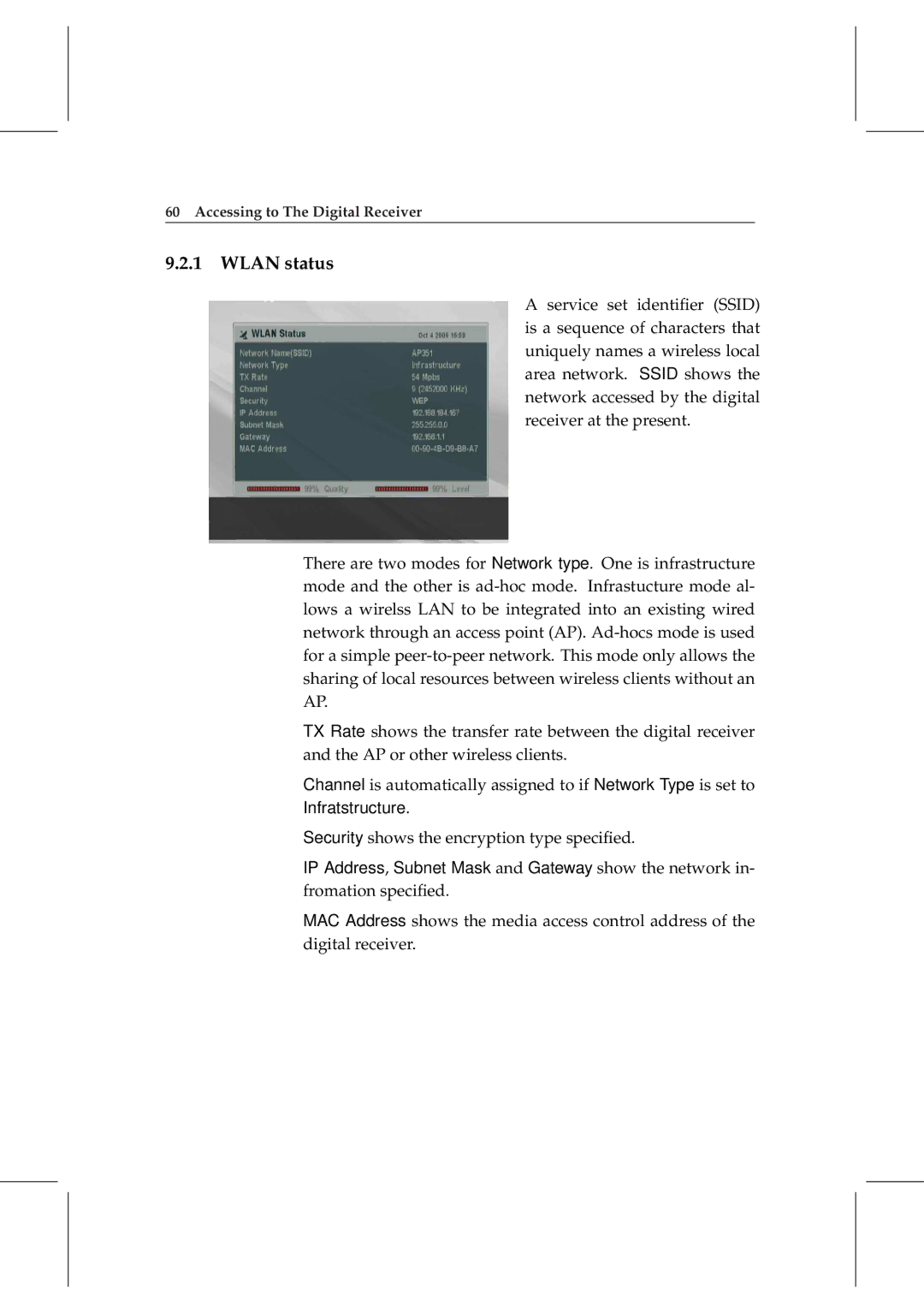 Topfield TF 6000 PVRt manual Wlan status 