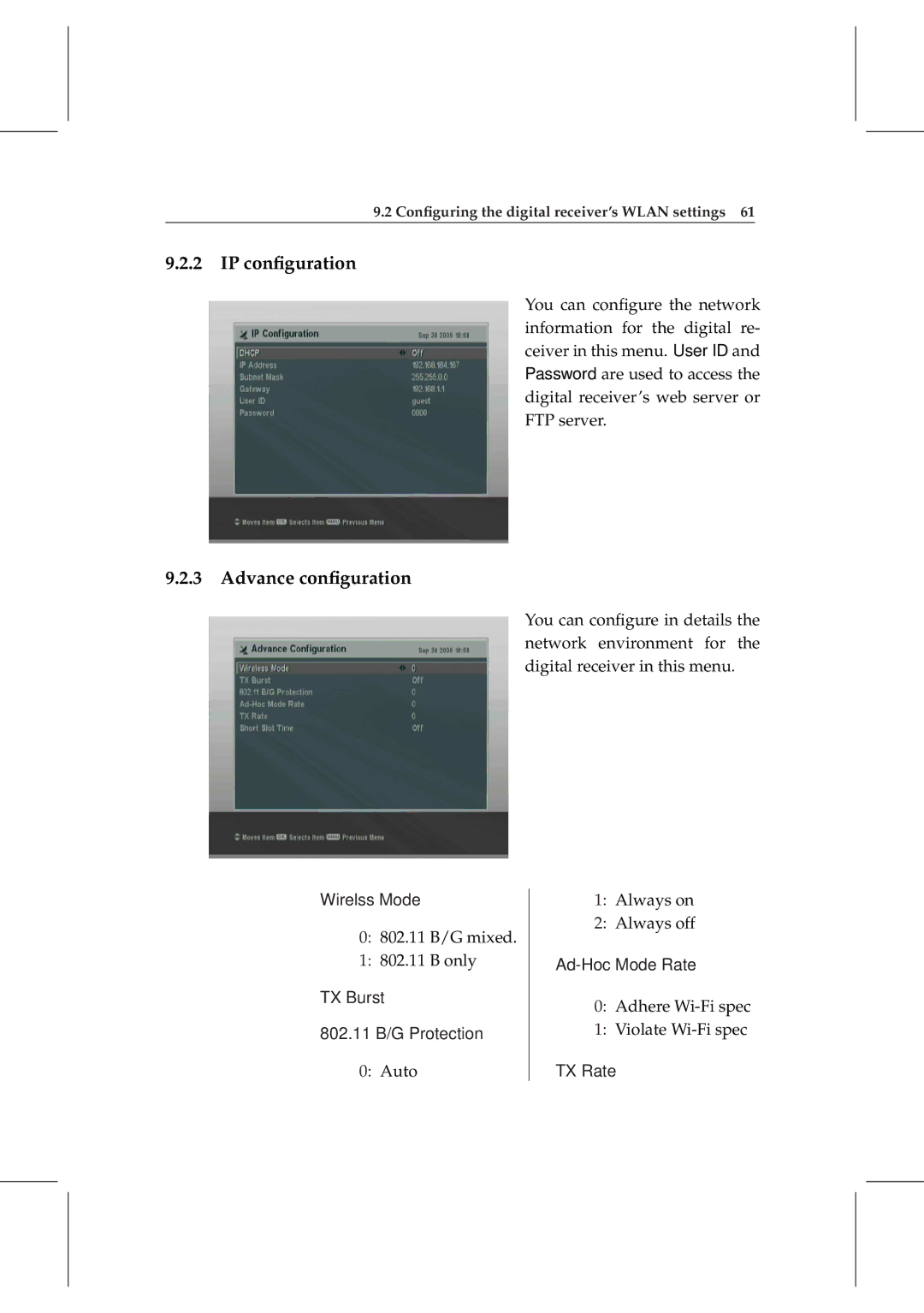 Topfield TF 6000 PVRt manual IP conﬁguration, Advance conﬁguration 