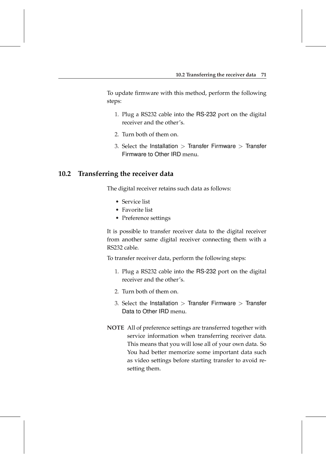 Topfield TF 6000 PVRt manual Transferring the receiver data 