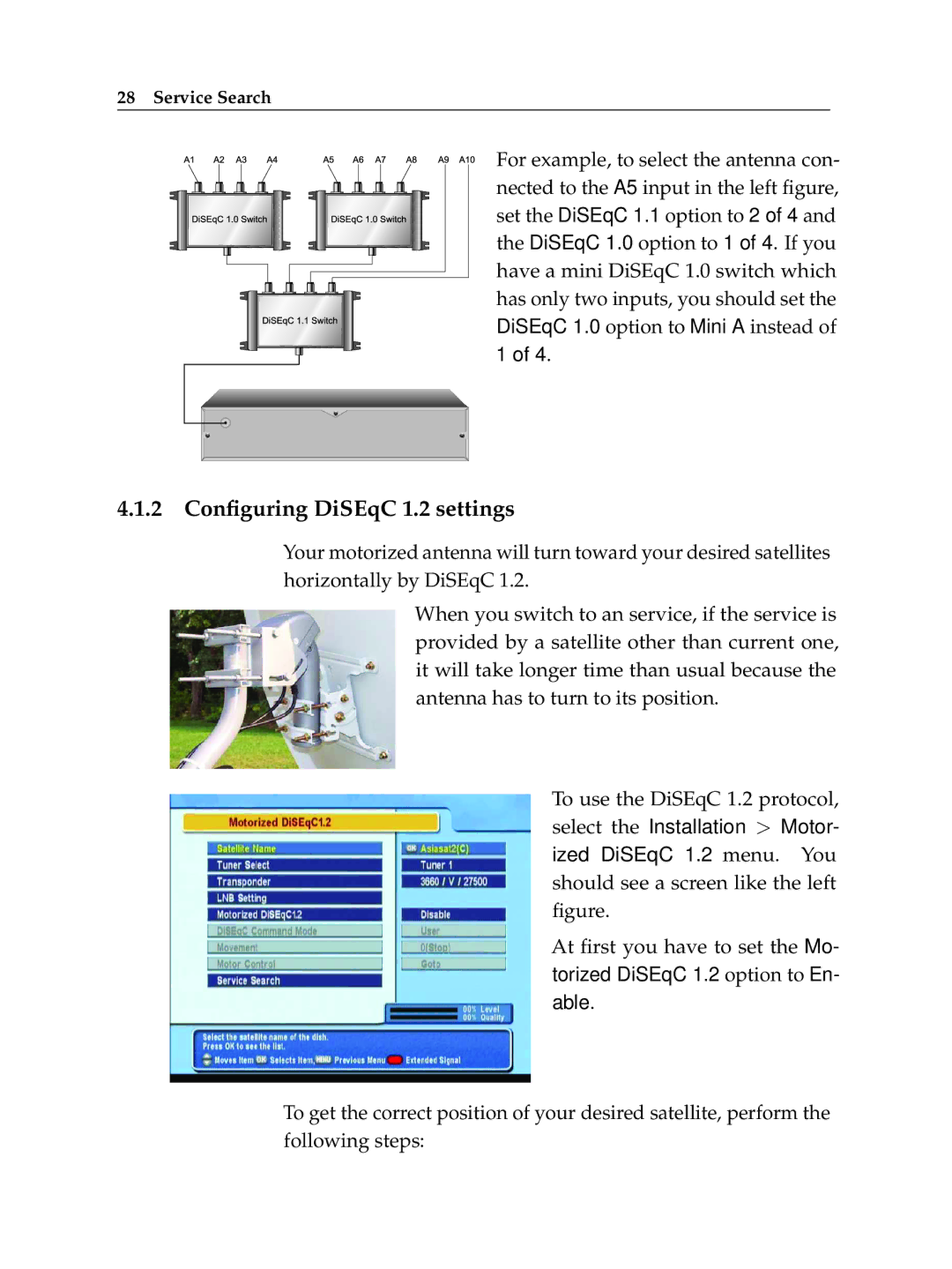 Topfield TF 6060 CI manual 2 Conﬁguring DiSEqC 1.2 settings 