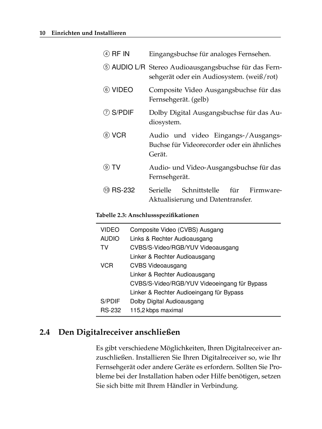 Topfield TF 6100 CR manual Den Digitalreceiver anschließen, Vcr 