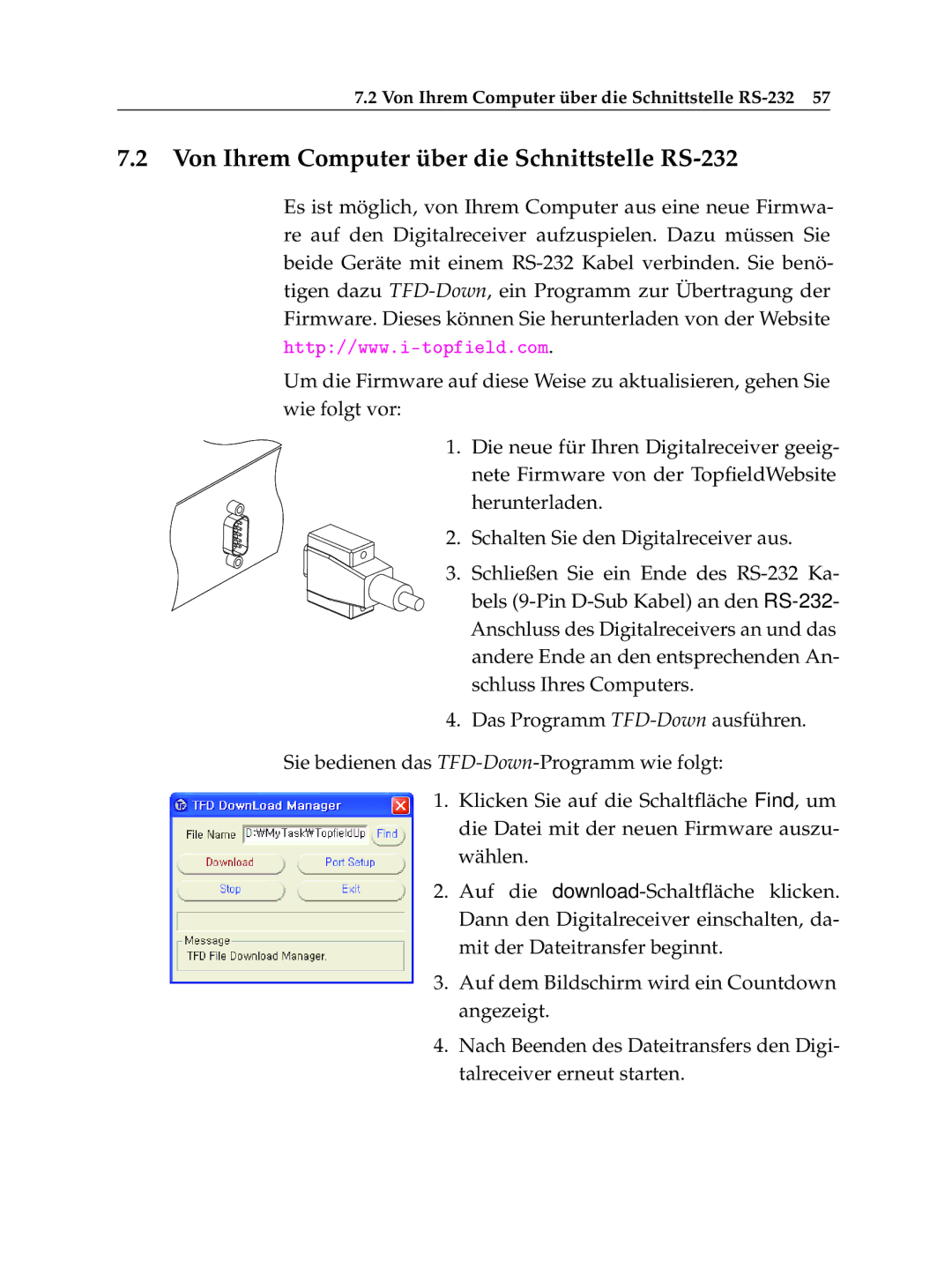 Topfield TF 6100 CR manual Von Ihrem Computer über die Schnittstelle RS-232 