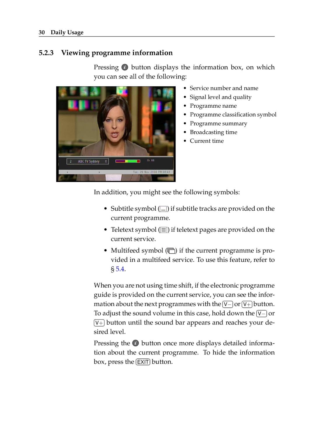 Topfield TF 7000 HD PVRt manual Viewing programme information 