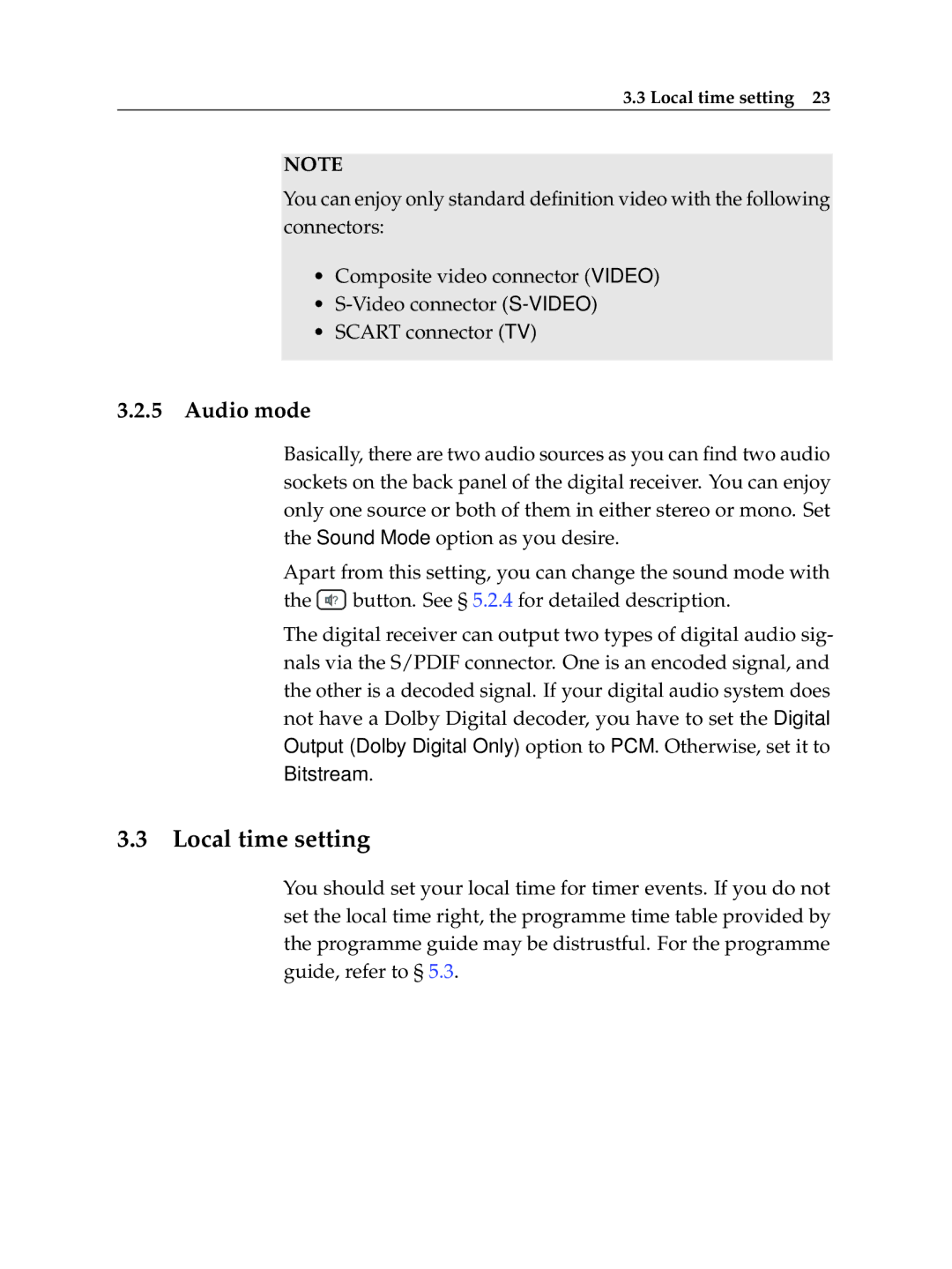 Topfield TF 7710 HD PVR, TF 7700 HD PVR manual Local time setting, Audio mode 