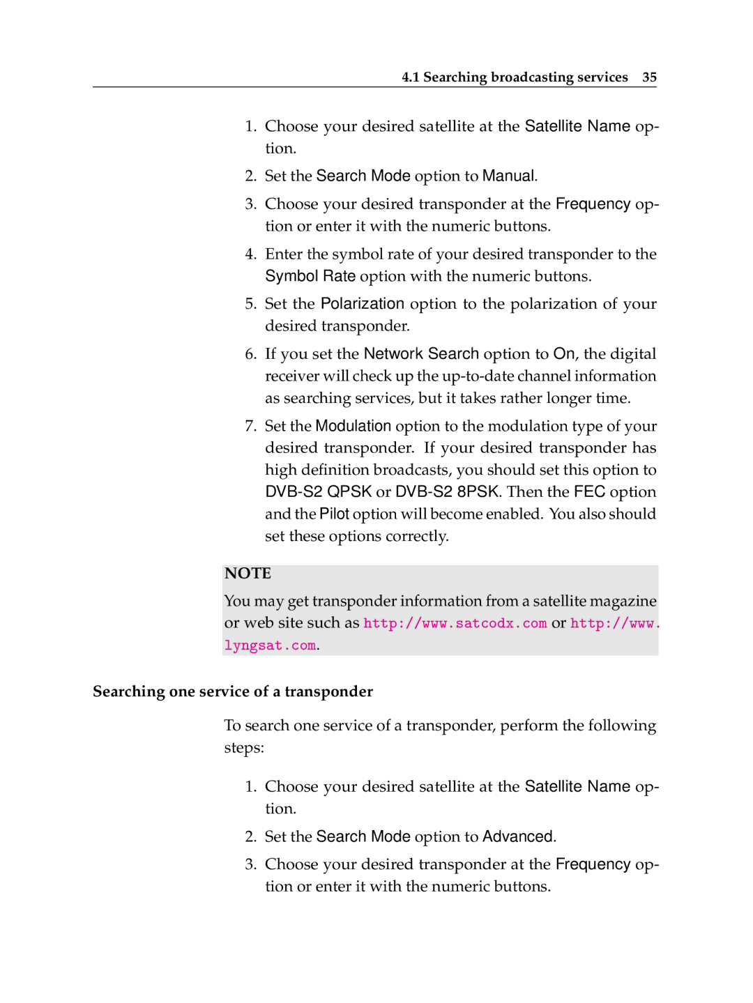 Topfield TF 7710 HD PVR, TF 7700 HD PVR manual Searching one service of a transponder 