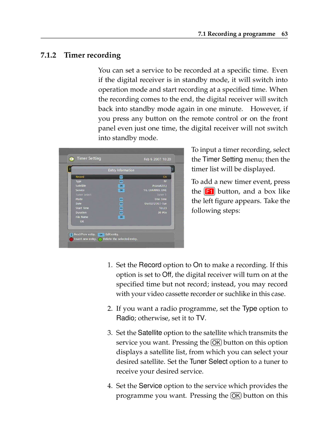 Topfield TF 7710 HD PVR, TF 7700 HD PVR manual Timer recording 