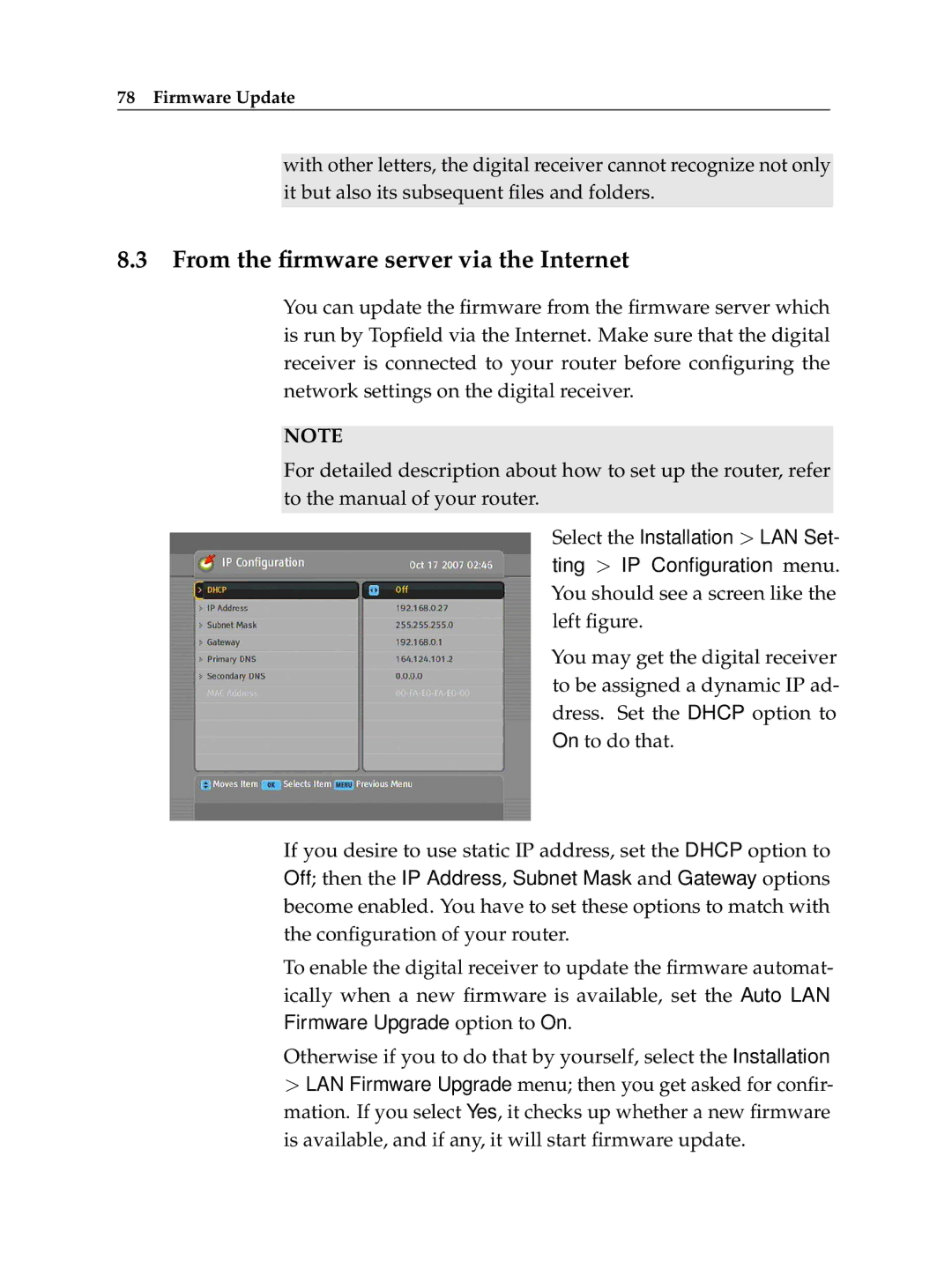 Topfield TF 7700 HD PVR, TF 7710 HD PVR manual From the ﬁrmware server via the Internet 