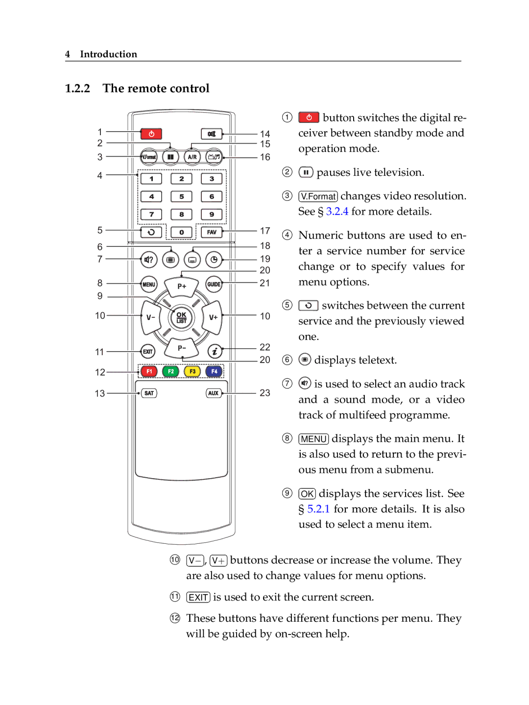 Topfield TF 7700 HSCI manual Remote control, Used to select a menu item 