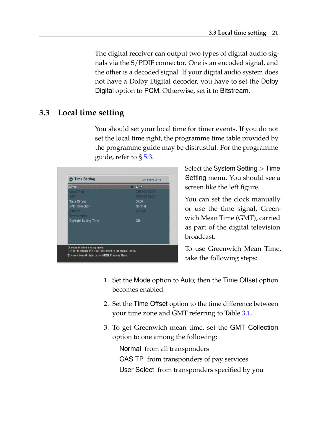 Topfield TF 7700 HSCI manual Local time setting 