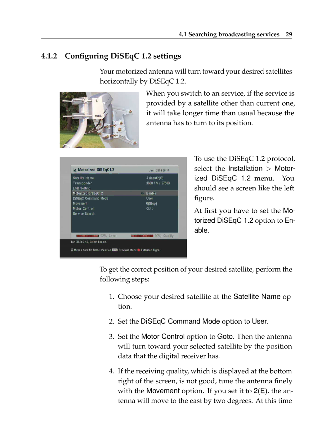 Topfield TF 7700 HSCI manual 2 Conﬁguring DiSEqC 1.2 settings 