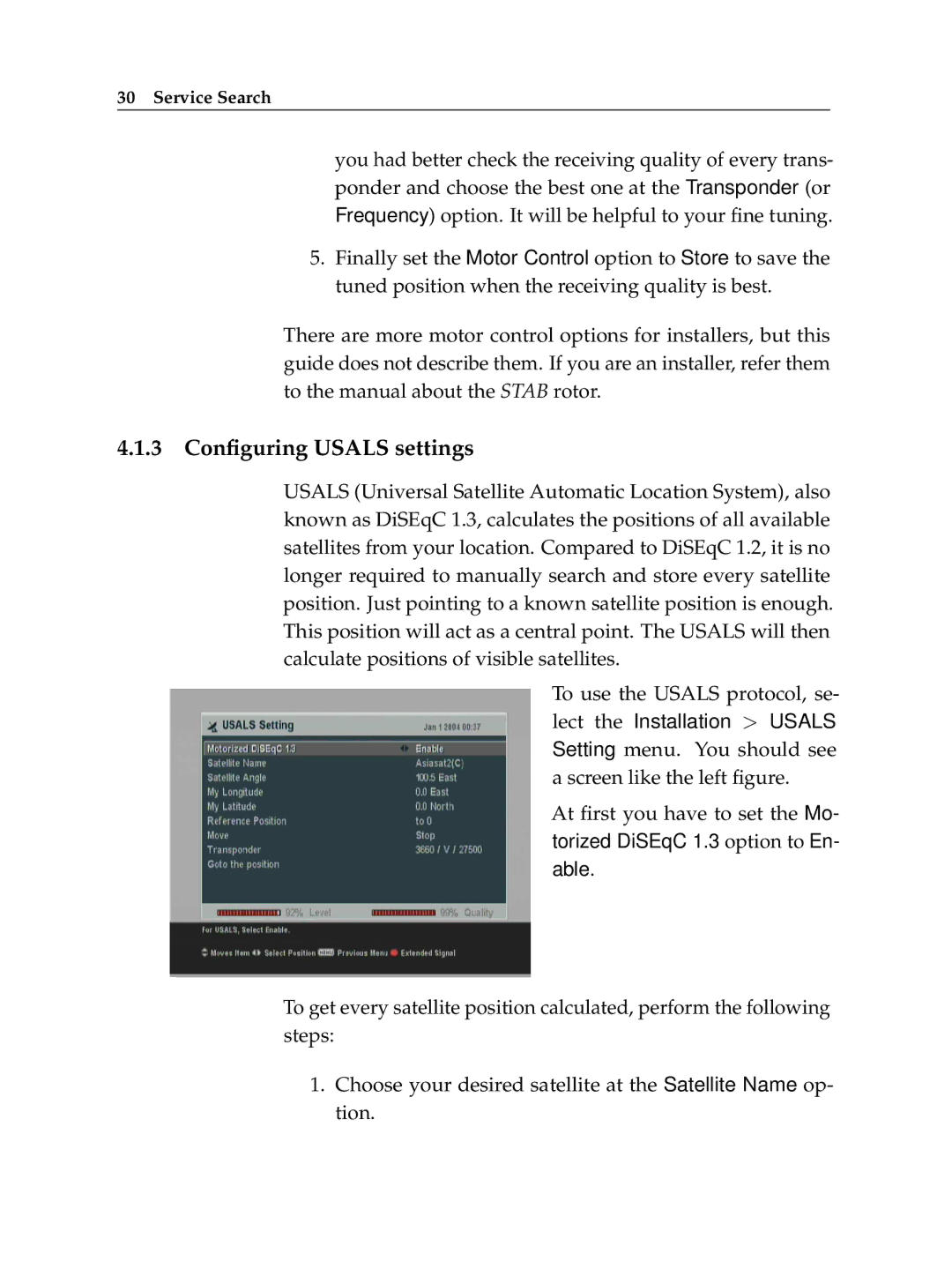 Topfield TF 7700 HSCI manual 3 Conﬁguring Usals settings 