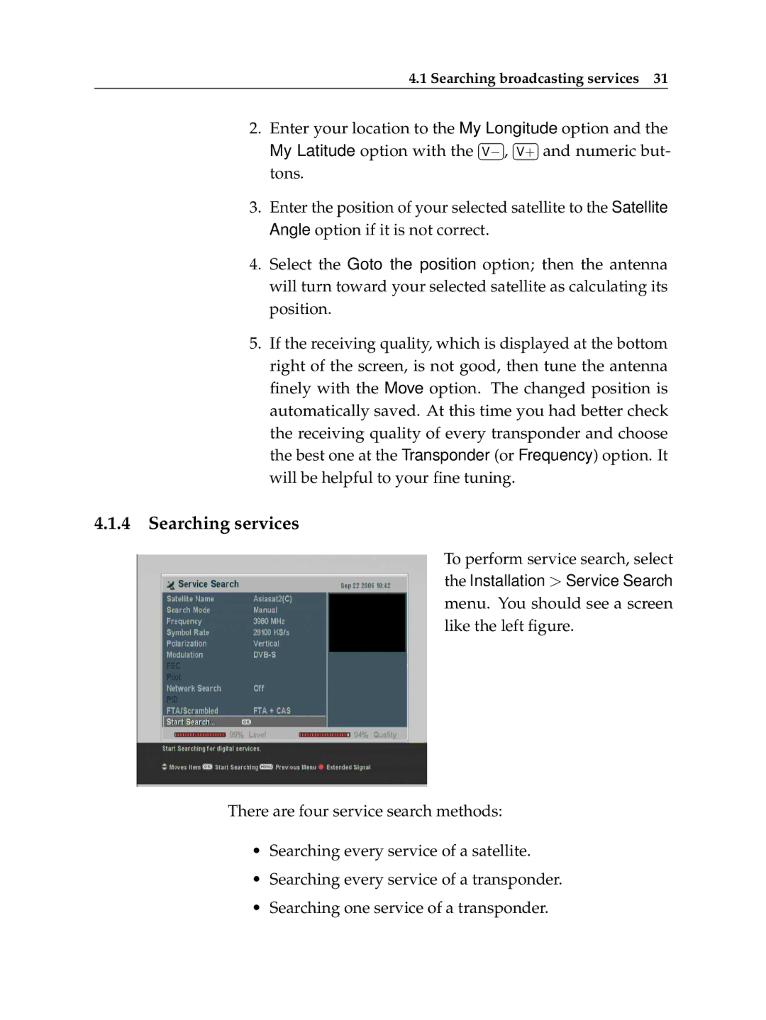 Topfield TF 7700 HSCI manual Searching services 