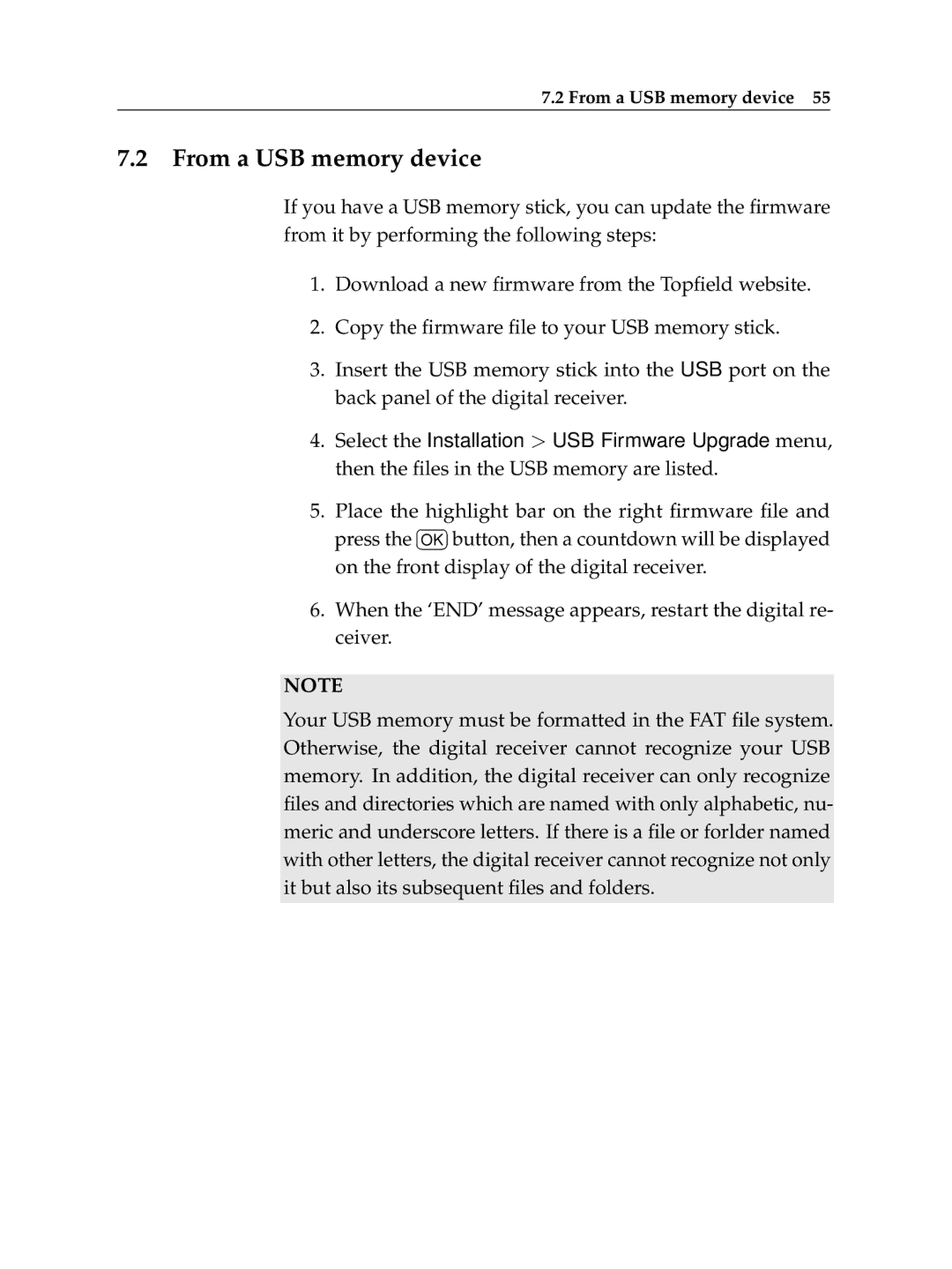 Topfield TF 7700 HSCI manual From a USB memory device 