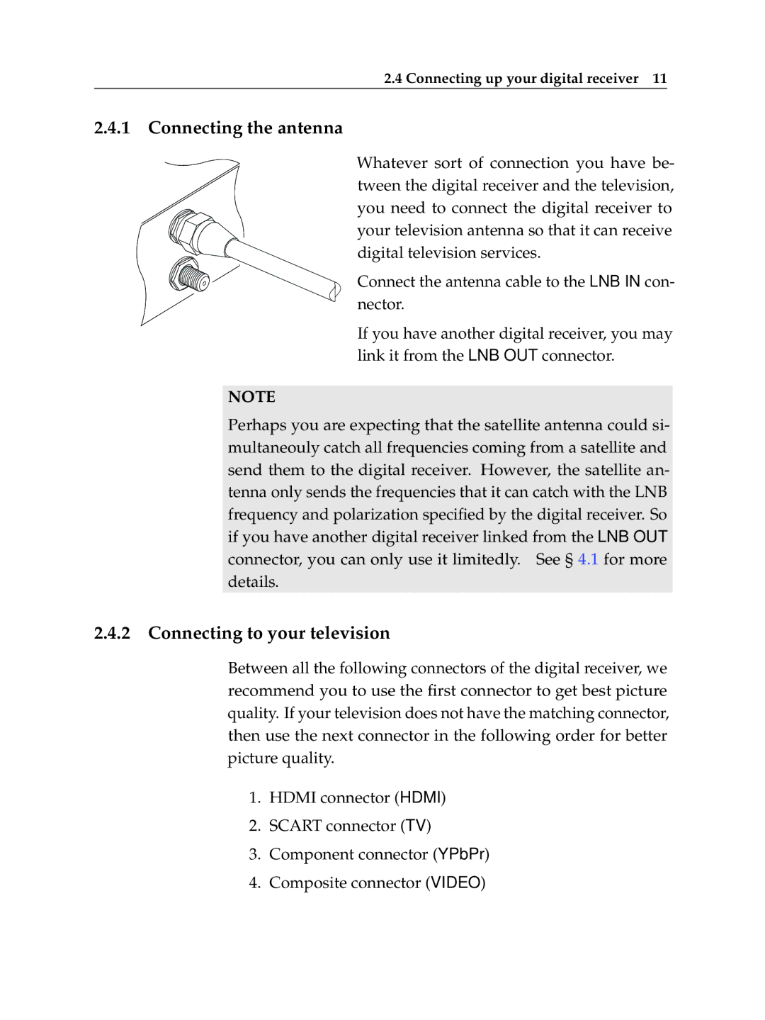 Topfield TF 7710 HSCI manual Connecting the antenna, Connecting to your television, Connecting up your digital receiver 