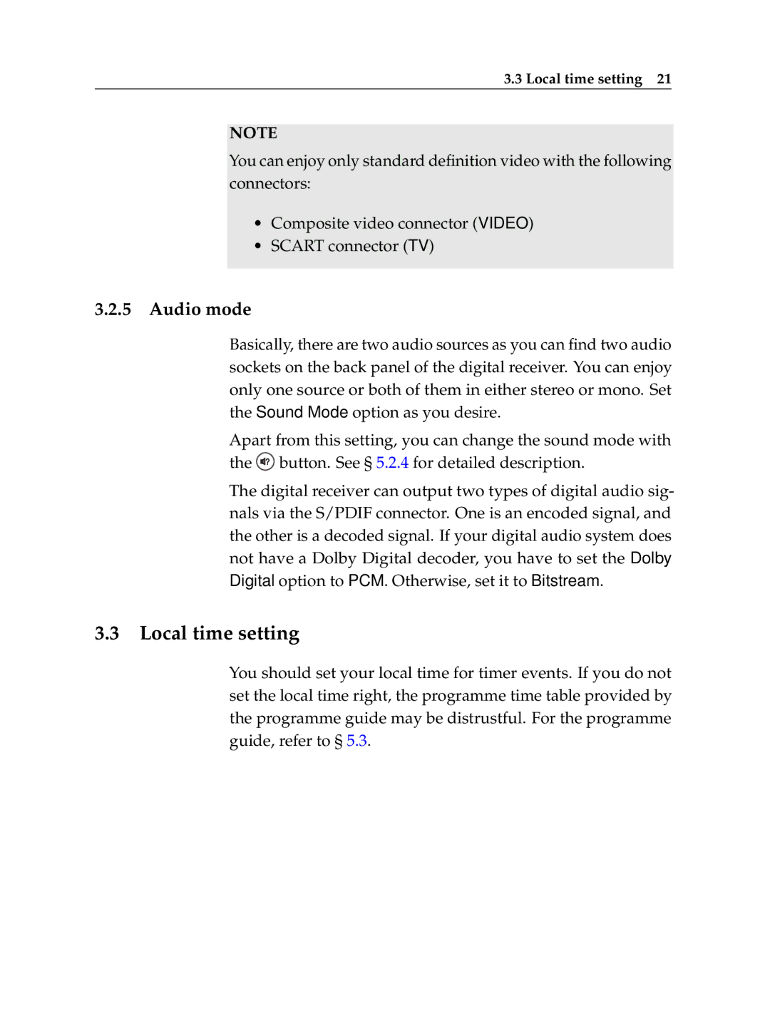 Topfield TF 7710 HSCI, TF 7720 HSCI manual Local time setting, Audio mode 