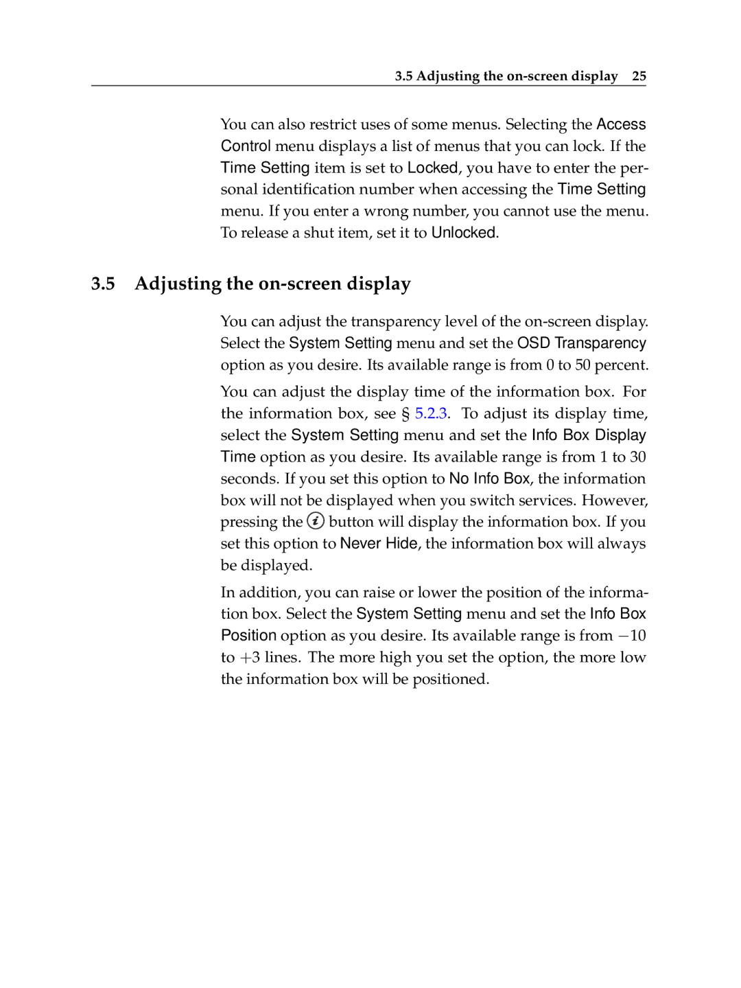 Topfield TF 7710 HSCI, TF 7720 HSCI manual Adjusting the on-screen display 