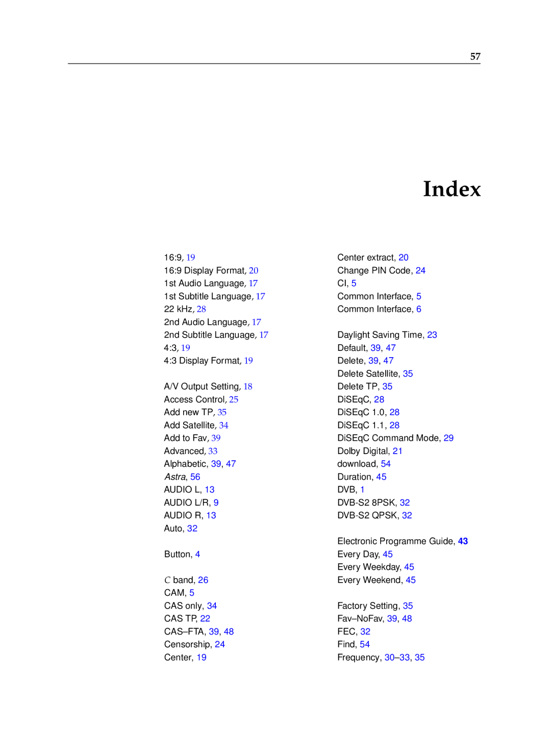 Topfield TF 7710 HSCI, TF 7720 HSCI manual Index 