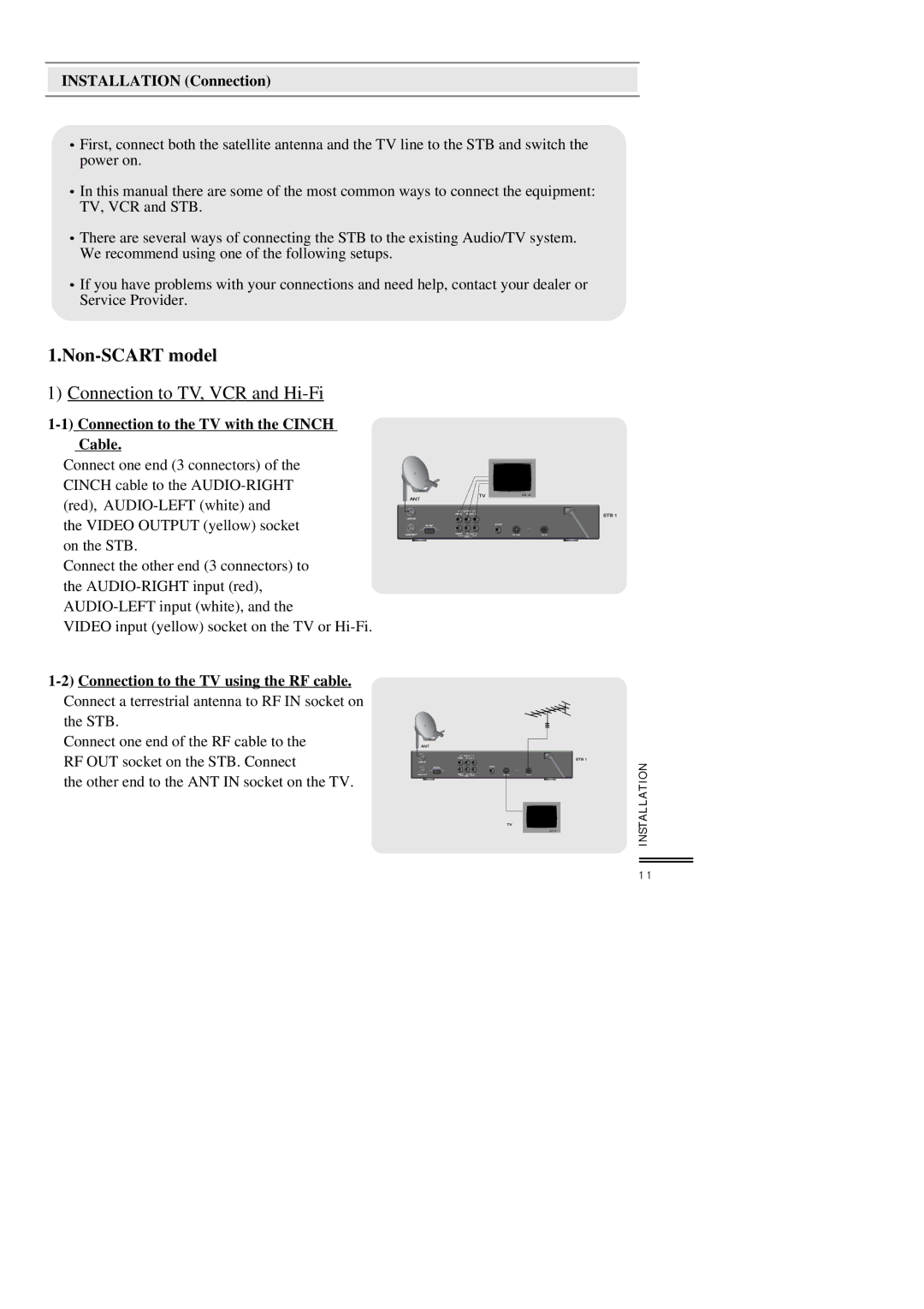 Topfield TF3000FI, TF3000FEI manual Installation Connection, Connection to the TV with the Cinch Cable 