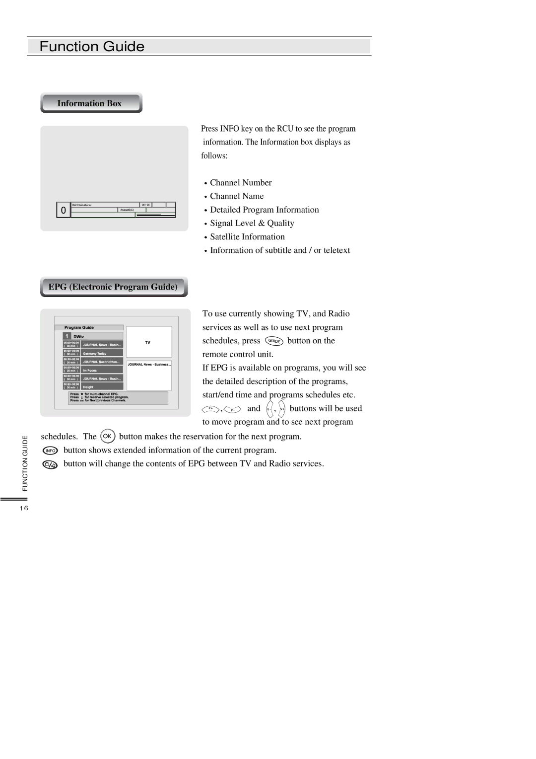 Topfield TF3000FEI, TF3000FI manual Information Box, EPG Electronic Program Guide 